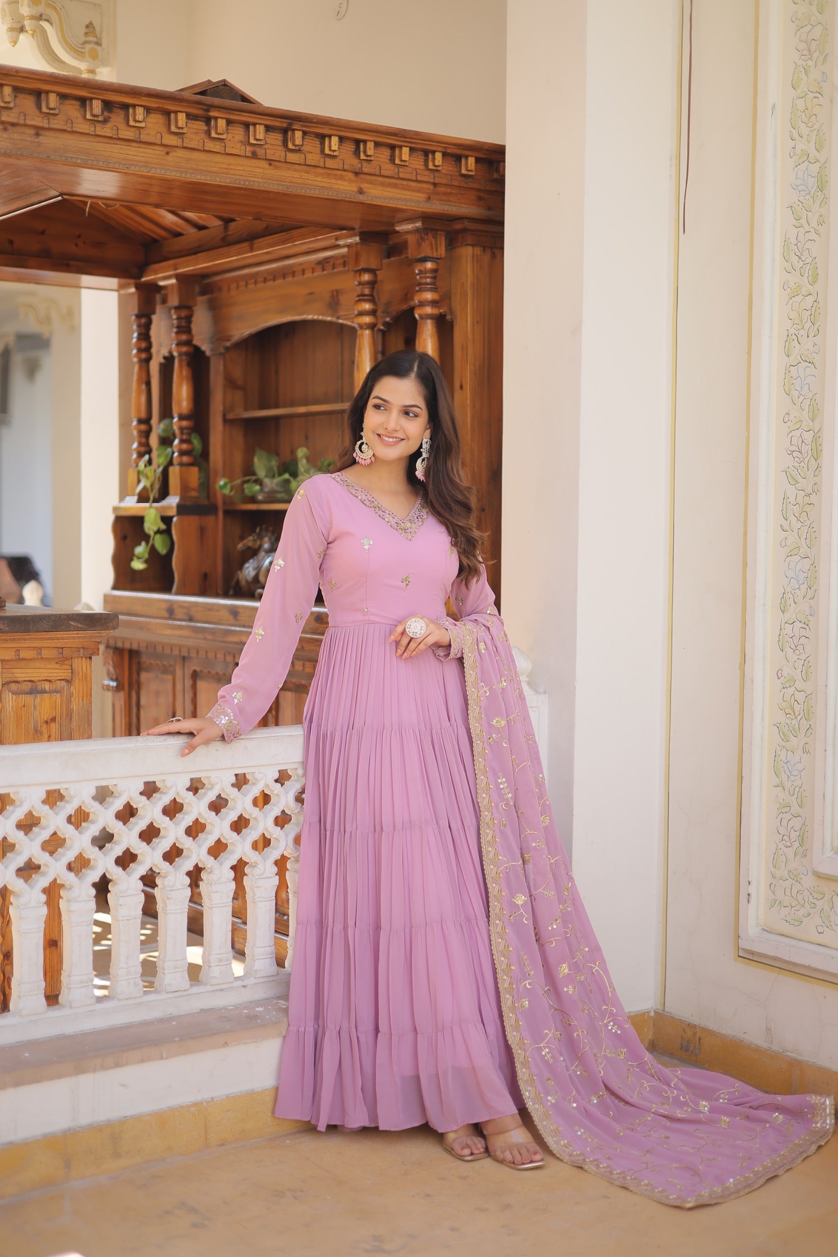 PARTY WEAR FLARED WOMEN EMBROIDERED GOWN WITH DUPATTA SET