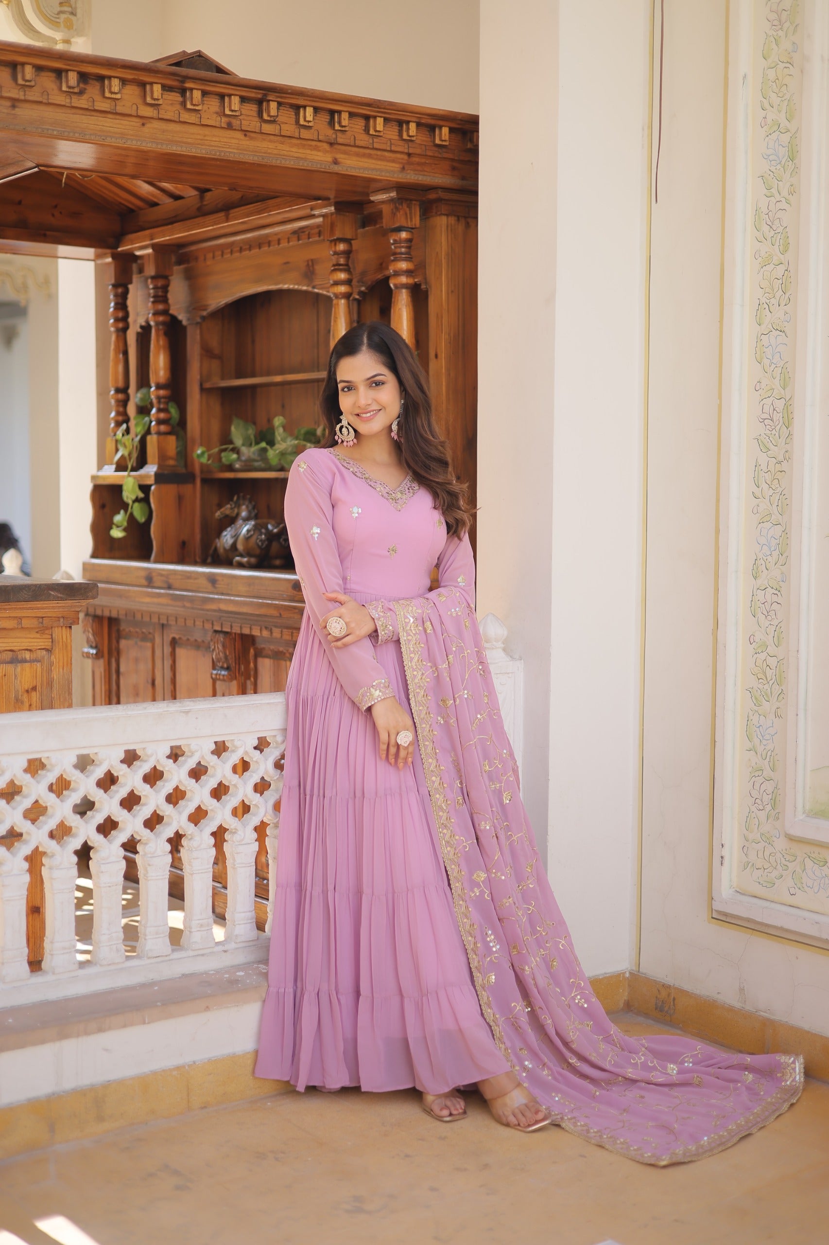 PARTY WEAR FLARED WOMEN EMBROIDERED GOWN WITH DUPATTA SET