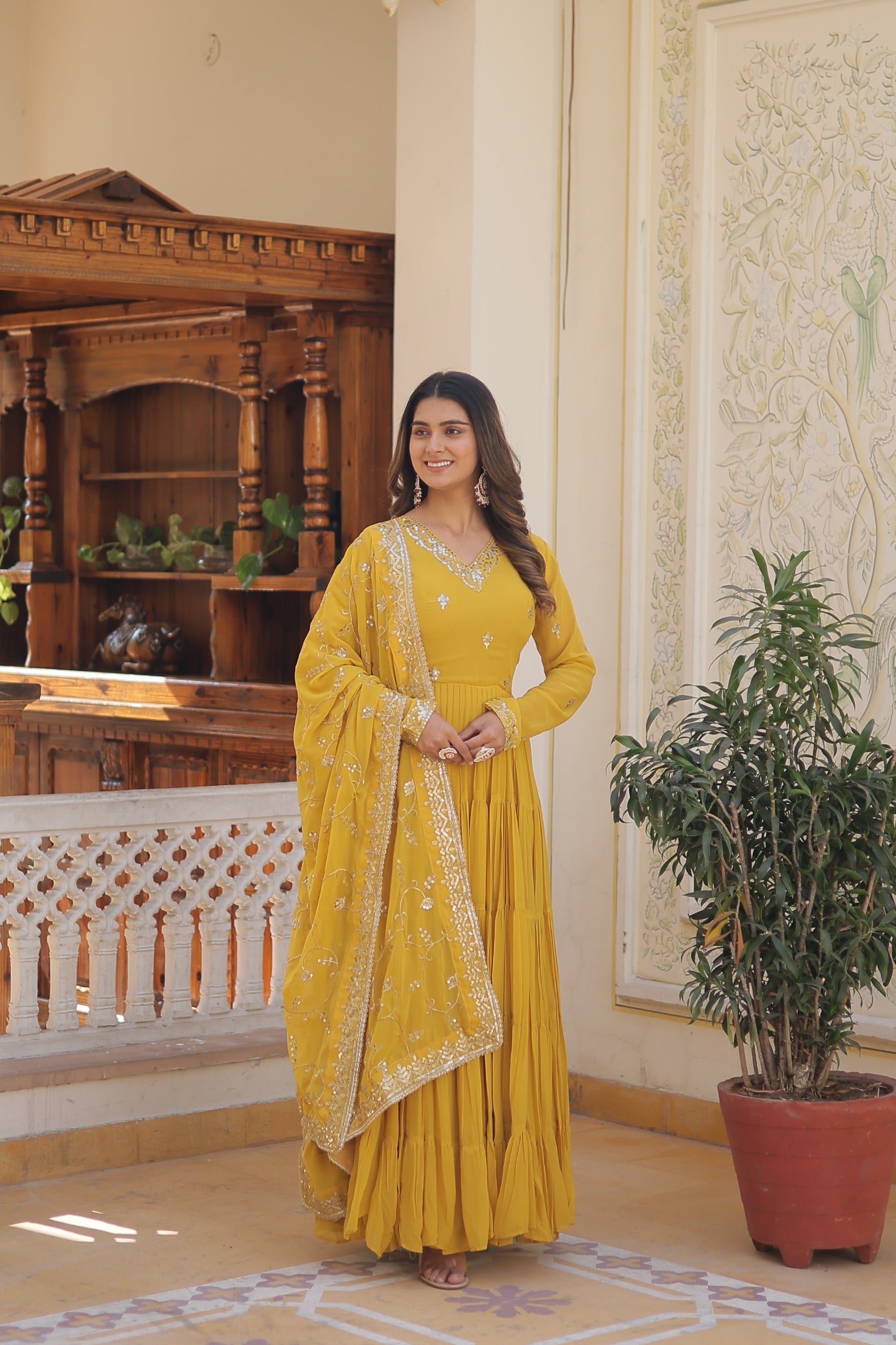 PARTY WEAR FLARED WOMEN EMBROIDERED GOWN WITH DUPATTA SET