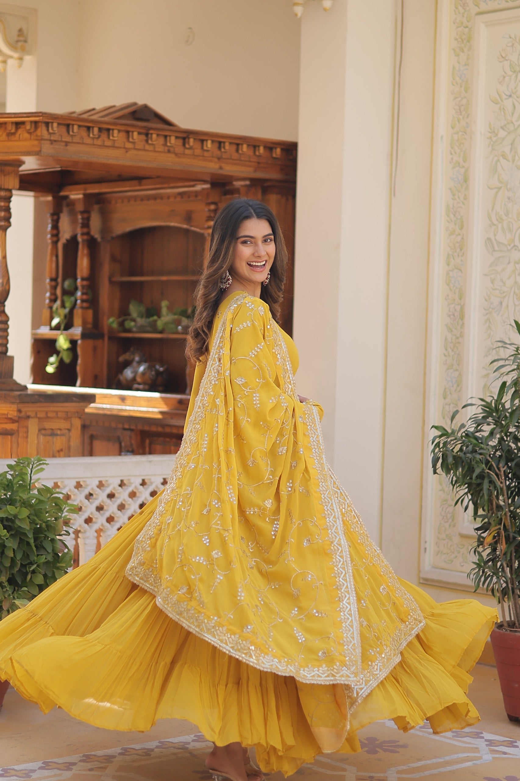 PARTY WEAR FLARED WOMEN EMBROIDERED GOWN WITH DUPATTA SET
