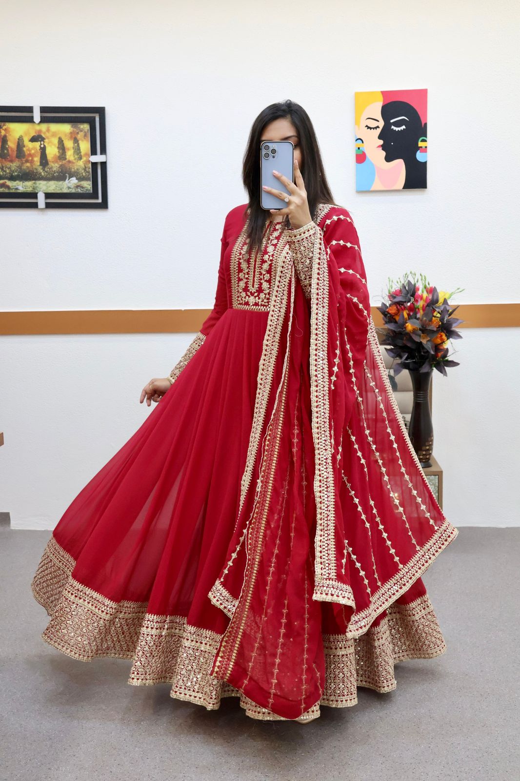 BEAUTIFUL SEQUENCE CODING EMBROIDERY ANARKALI DRESS