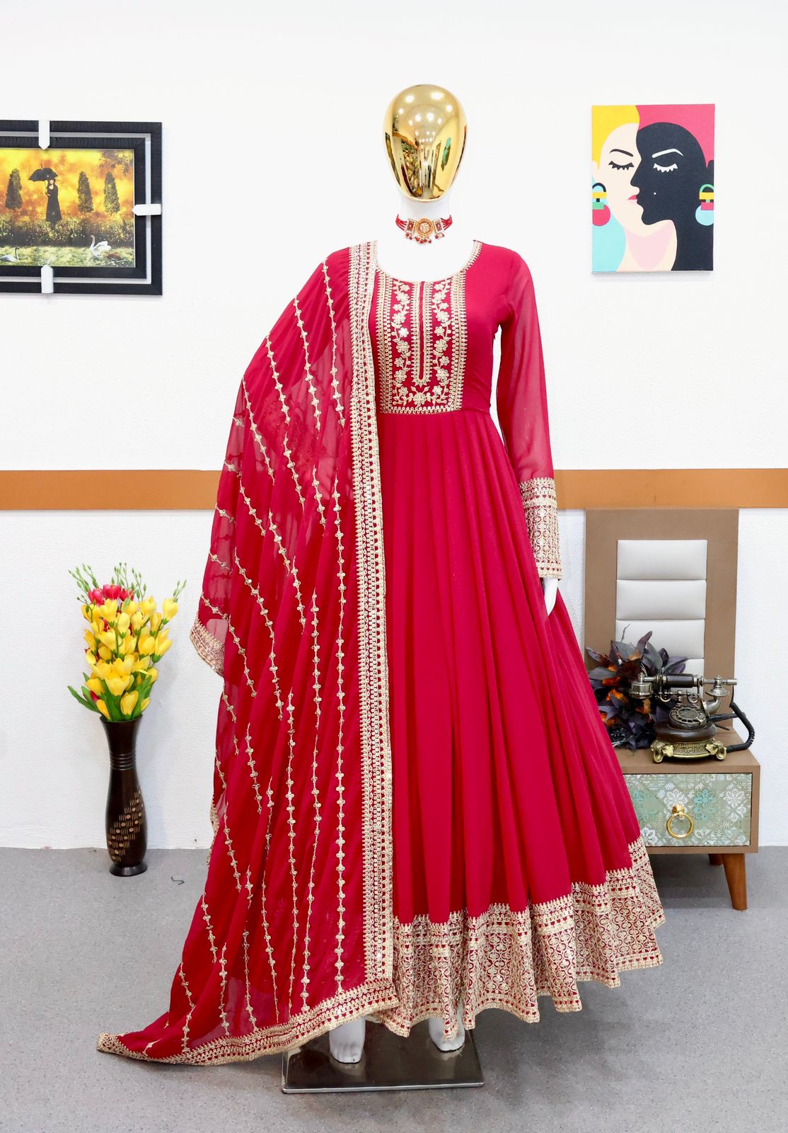 BEAUTIFUL SEQUENCE CODING EMBROIDERY ANARKALI DRESS