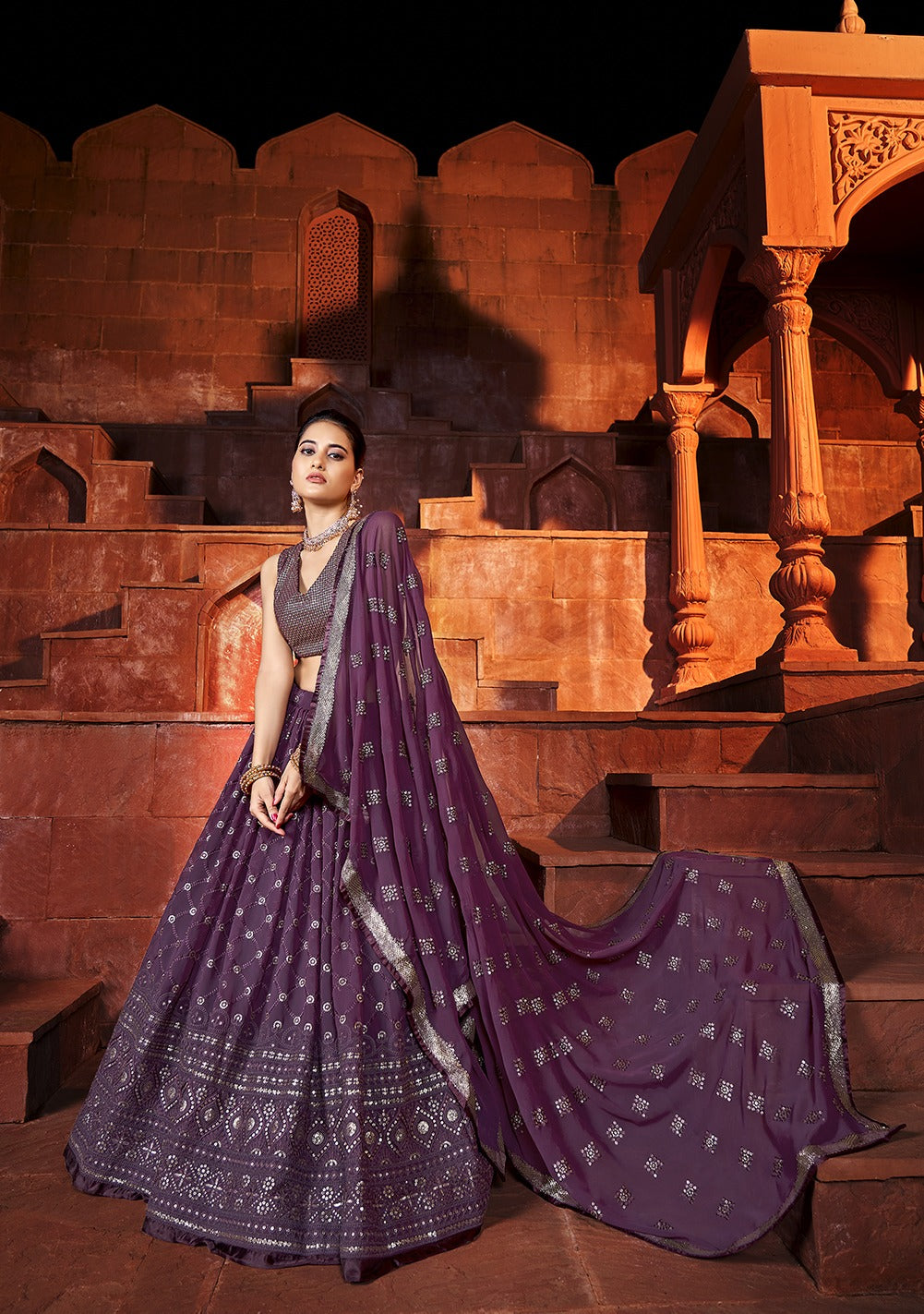 THE INTRICATE SEQUINS WITH EMBROIDERY WORK LEHENGA