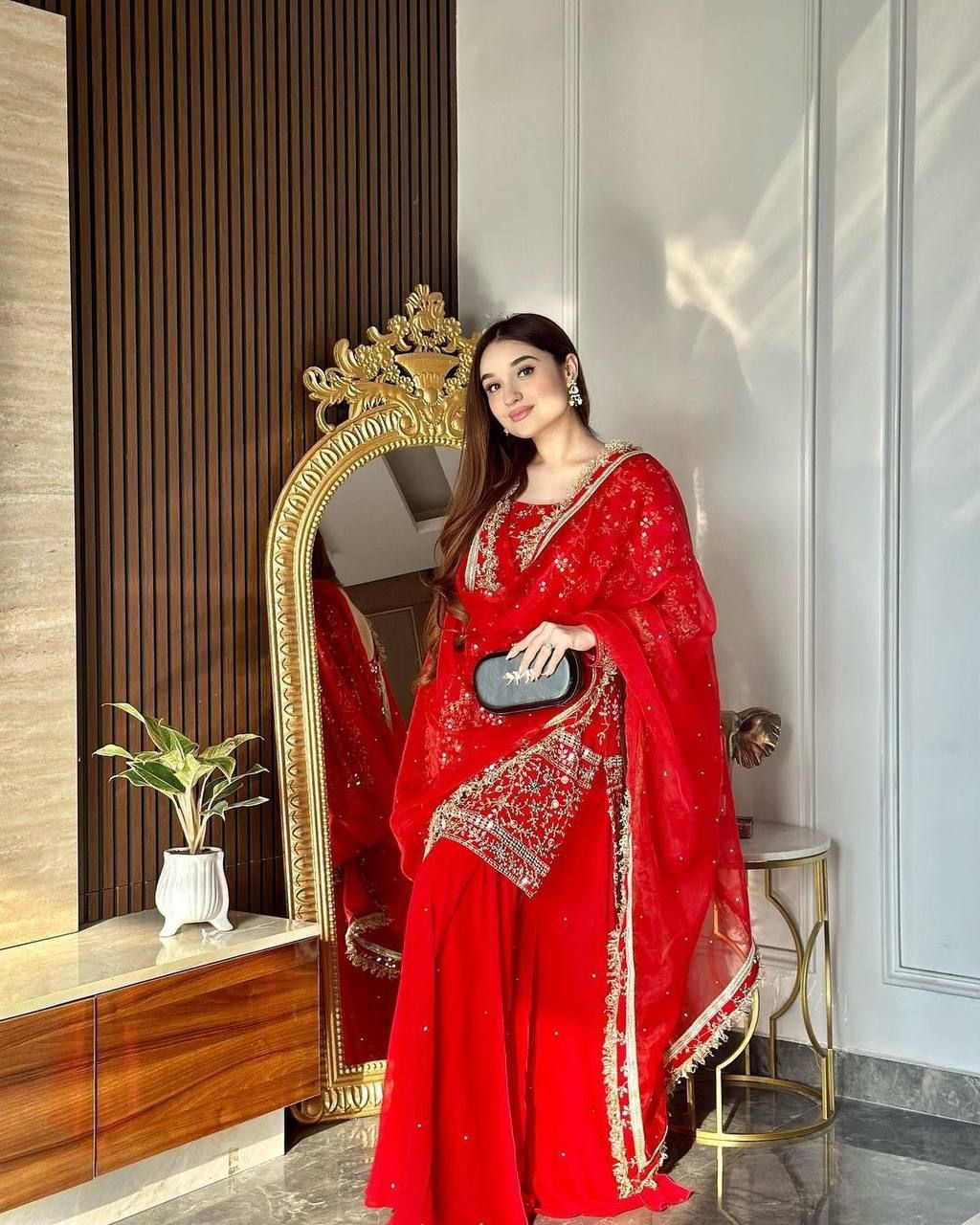OUR BEAUTIFUL RED GEORGETTE SHARARA SET