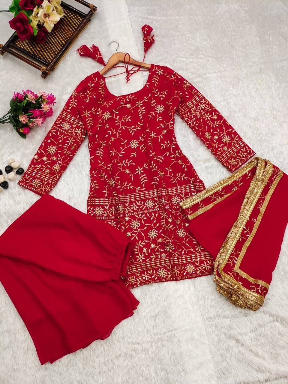 OUR BEAUTIFUL RED GEORGETTE SHARARA SET