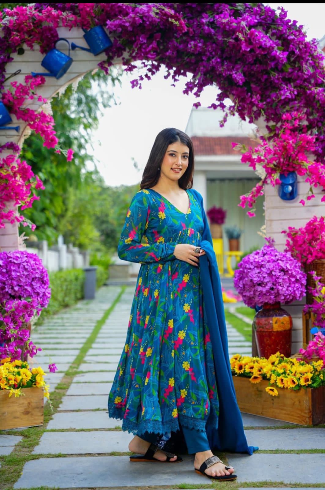 INTRODUCING A GEORGETTE ANARKALI DRESS WITH PRINTED DESIGN