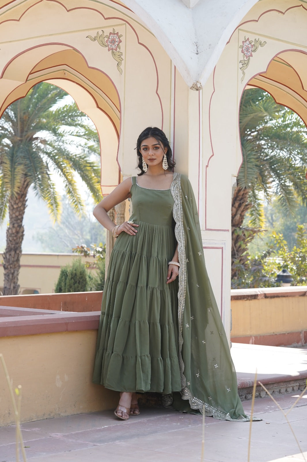 WOMEN FAUX GEORGETTE GOWN WITH DESIGNER EMBROIDERED DUPATTA