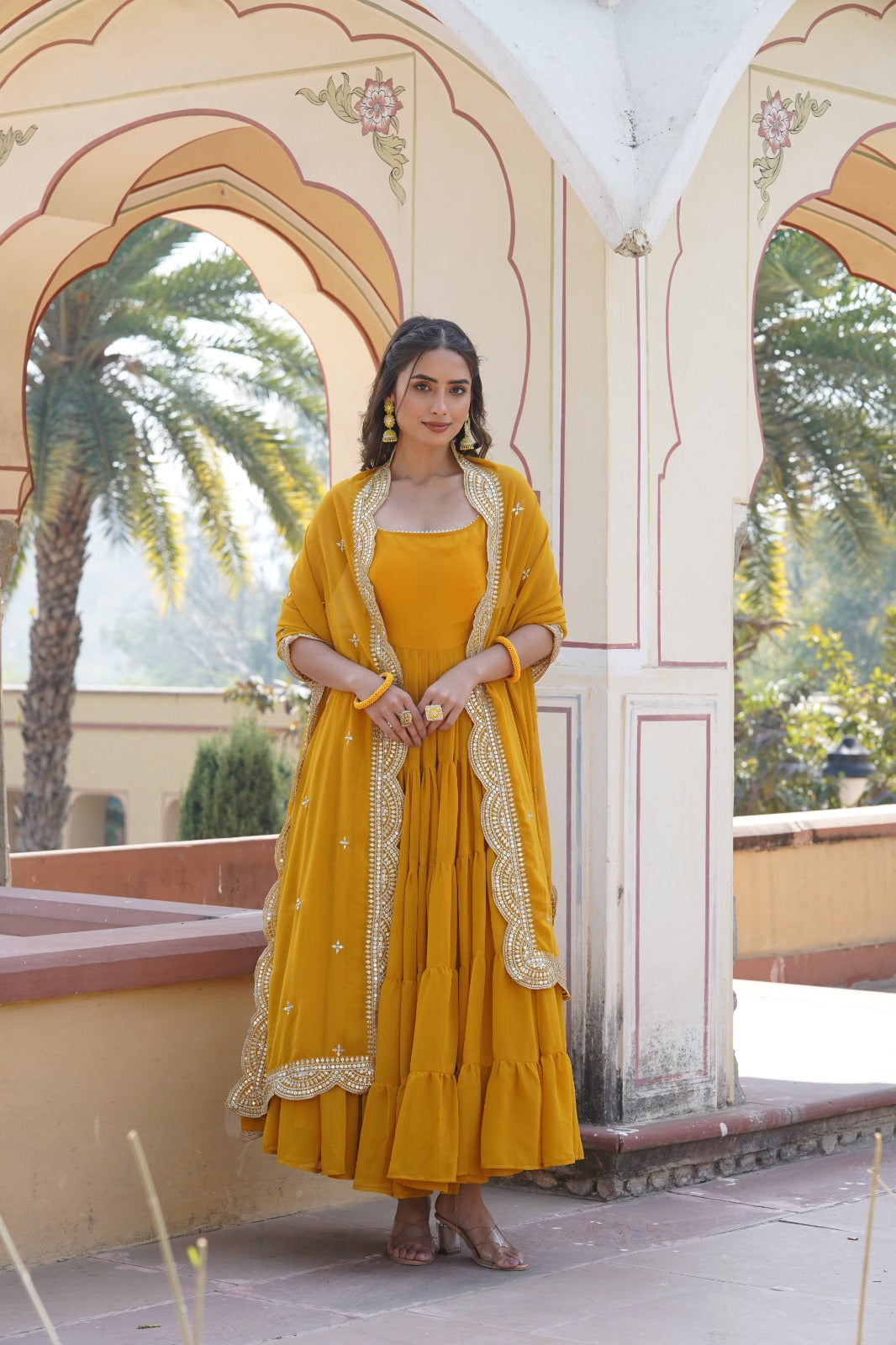 WOMEN FAUX GEORGETTE GOWN WITH DESIGNER EMBROIDERED DUPATTA