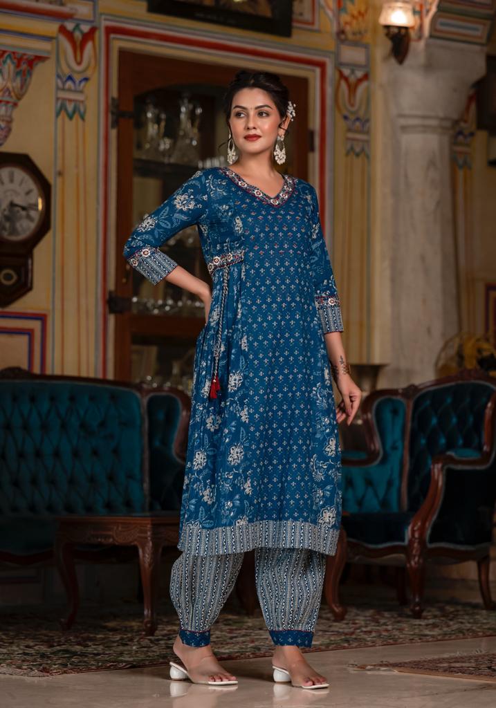 ELEGANCE AFGHANI NAVY BLUE FLORAL SUIT SET