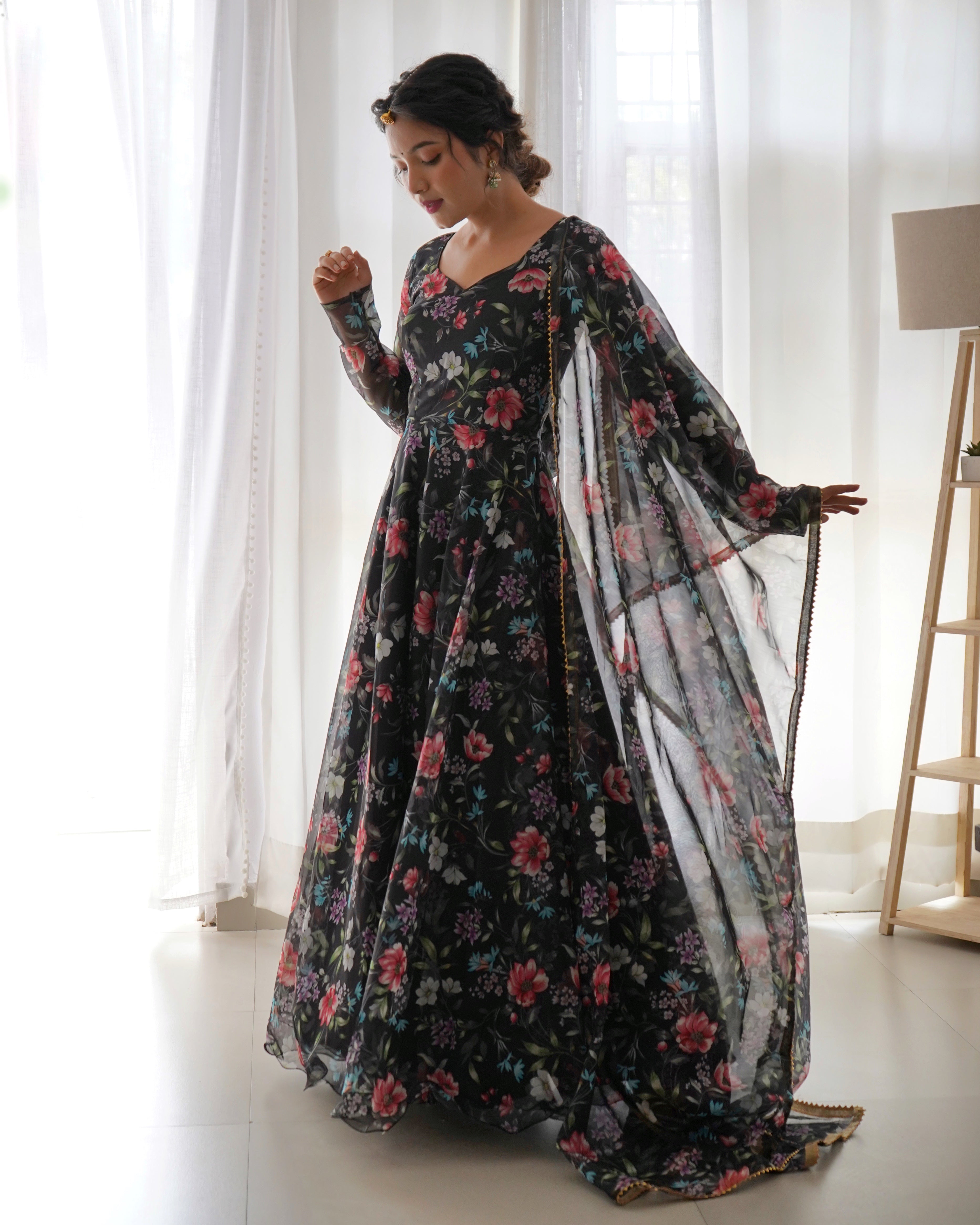 NEW PARTY WEAR LOOK ORGANZA TABY SILK GOWN WITH DUPATTA