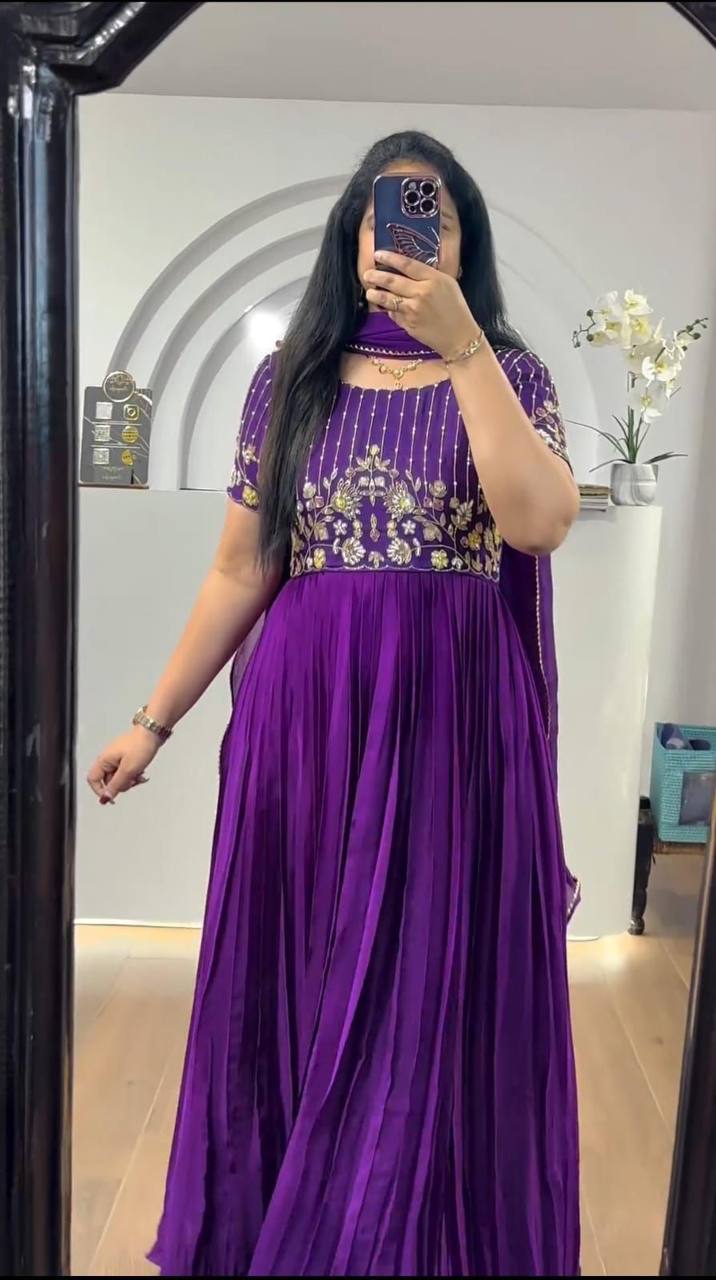 BEAUTIFUL PURPLE GOWN WITH VERONICA EMBROIDERY