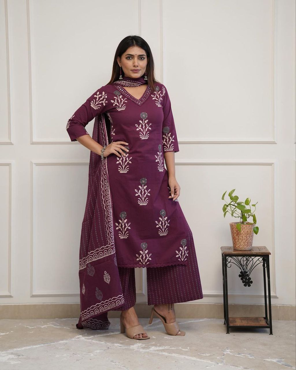ELEGANCE PREMIUM COTTON PLAZO SUIT SET