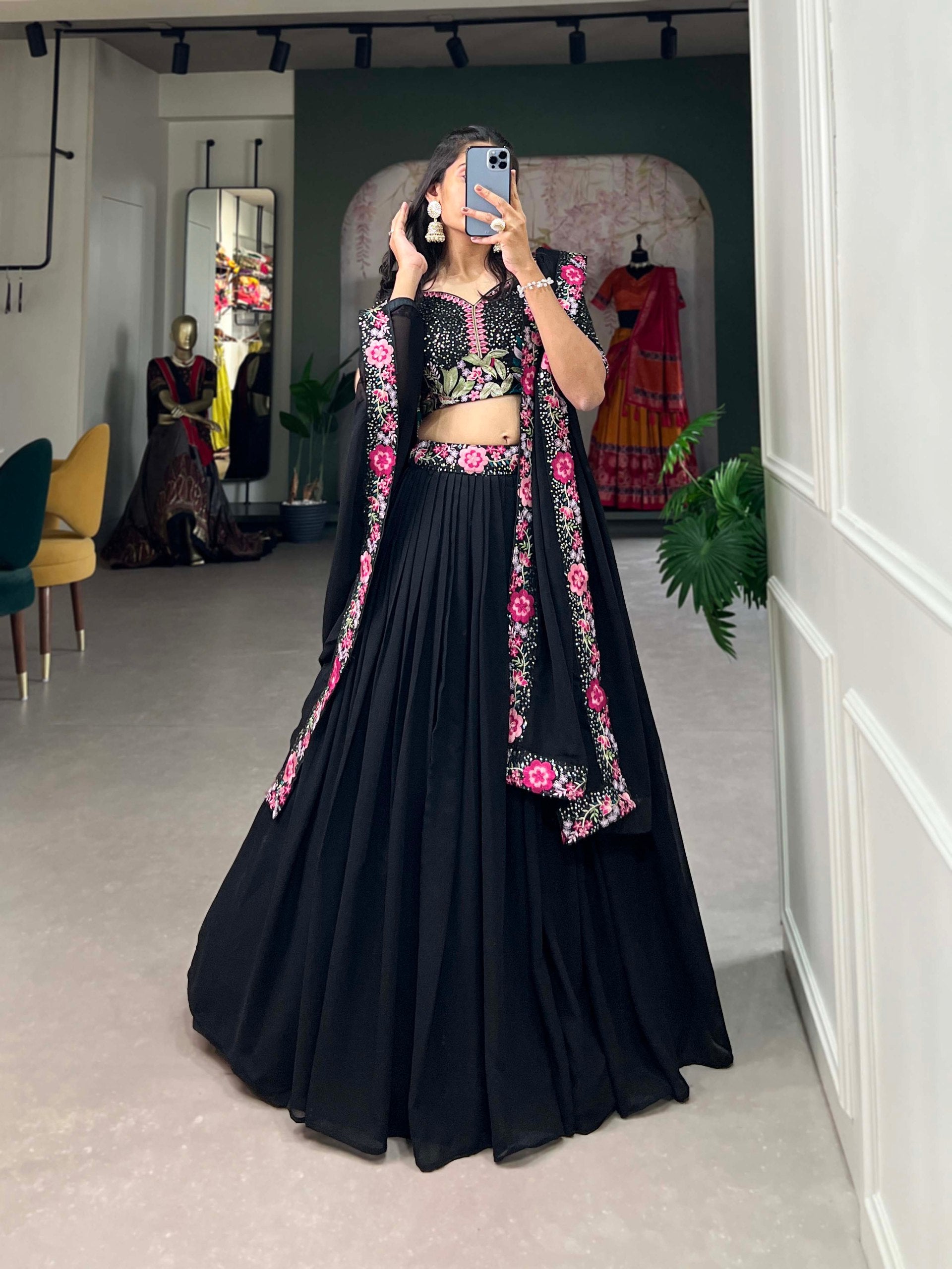 GEORGETTE LEHENGA SET WITH SEQUINS AND THREAD EMBROIDERY