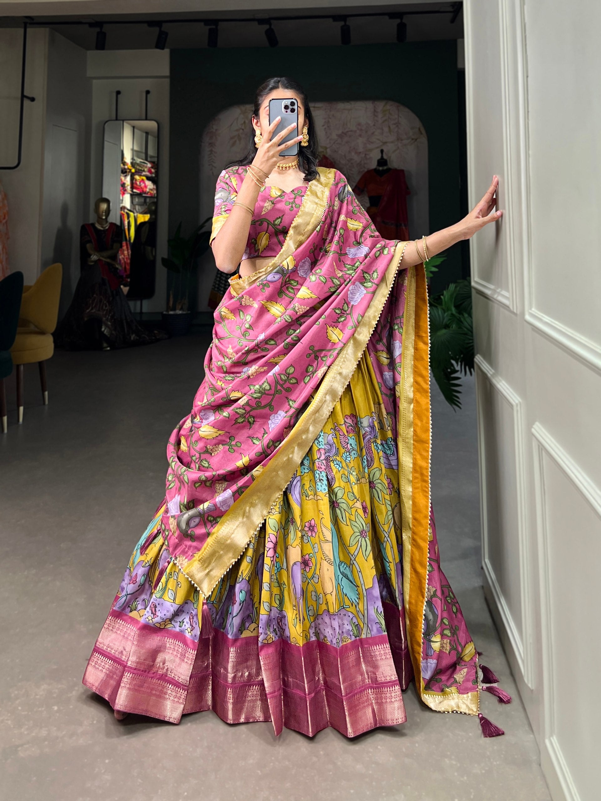 ENCHANTED HERITAGES KALAMKARI ELEGANCE IN DOLA SILK