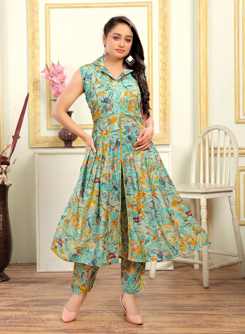 PARTY WEAR FLORAL PRINTED WOMEN COTTON CO-ORDS SET