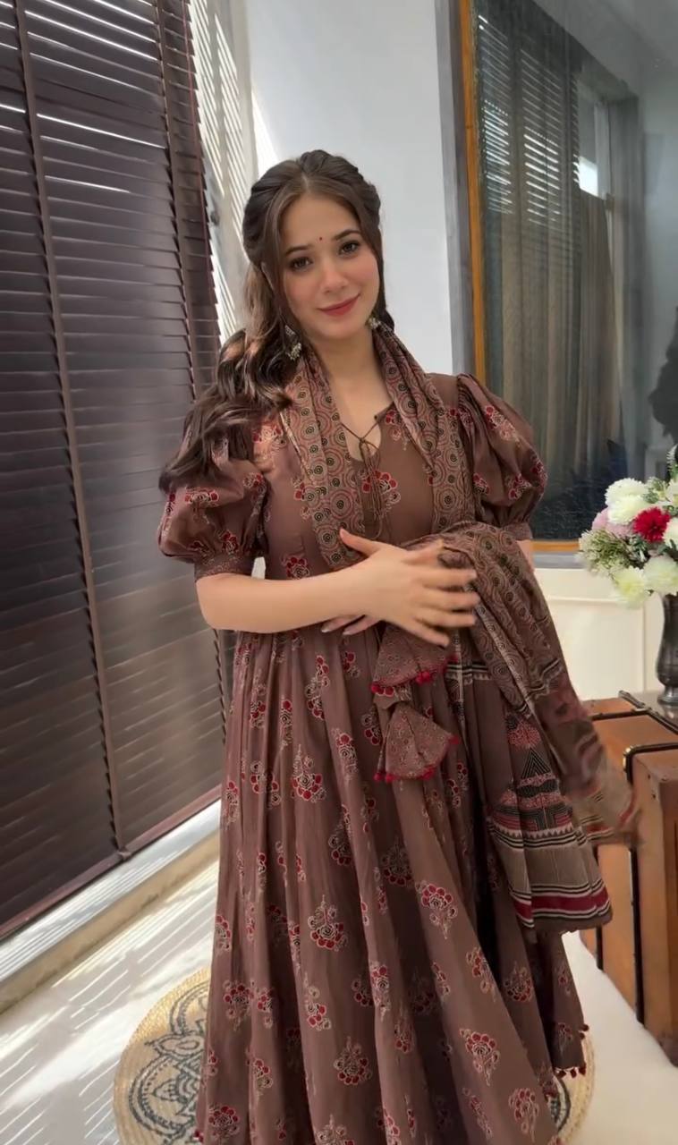 PARTY WEAR FLARED PRINTED GOWN WITH DUPATTA