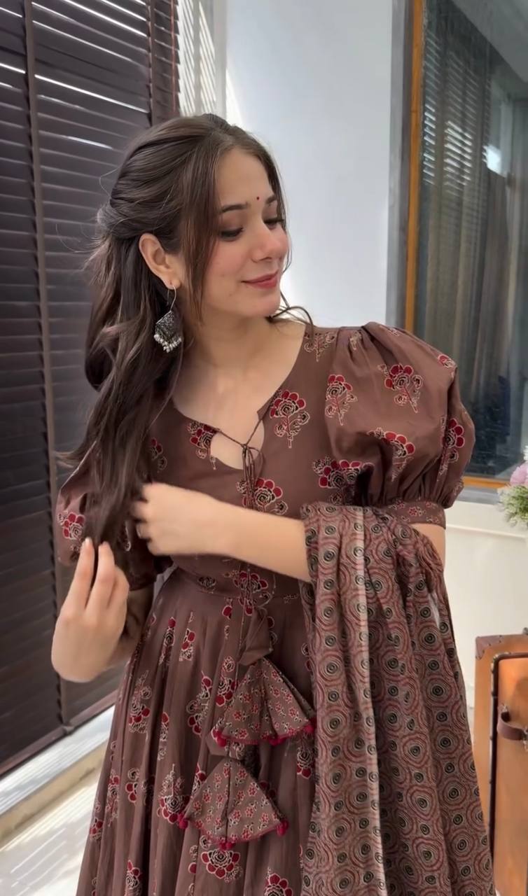 PARTY WEAR FLARED PRINTED GOWN WITH DUPATTA