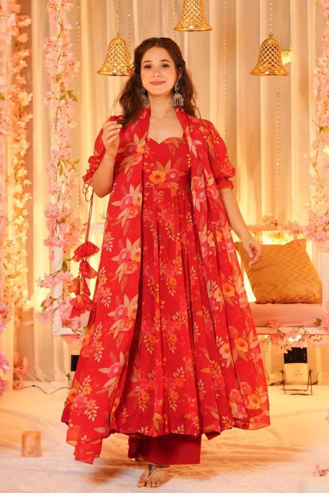 WOMEN'S FLORAL PRINT GOWN WITH MATCHING DUPATTA AND PANTS