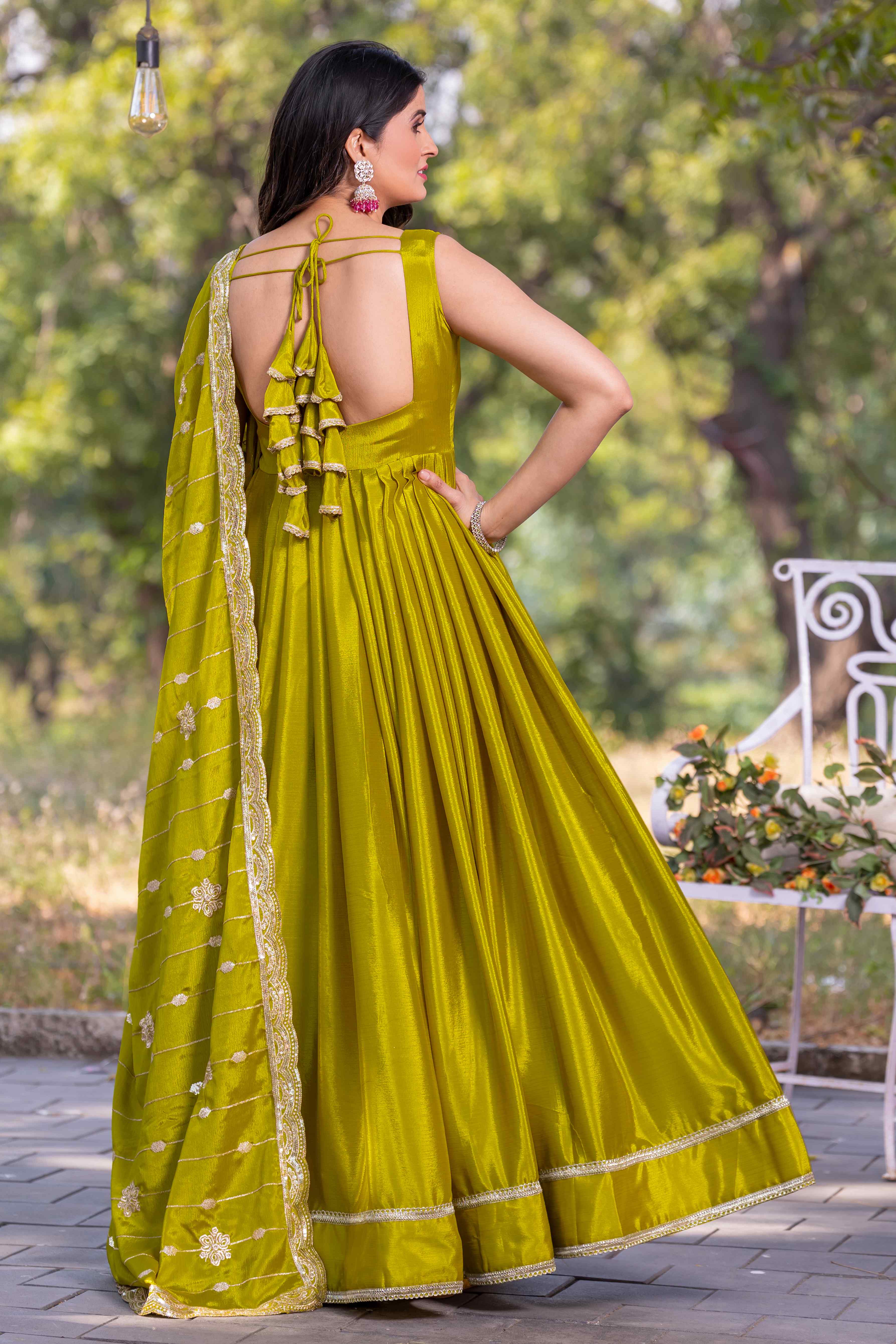 WOMEN'S PARTY WEAR FLARED GOWN WITH EMBROIDERED DUPATTA & BUNCH OF LATKANS