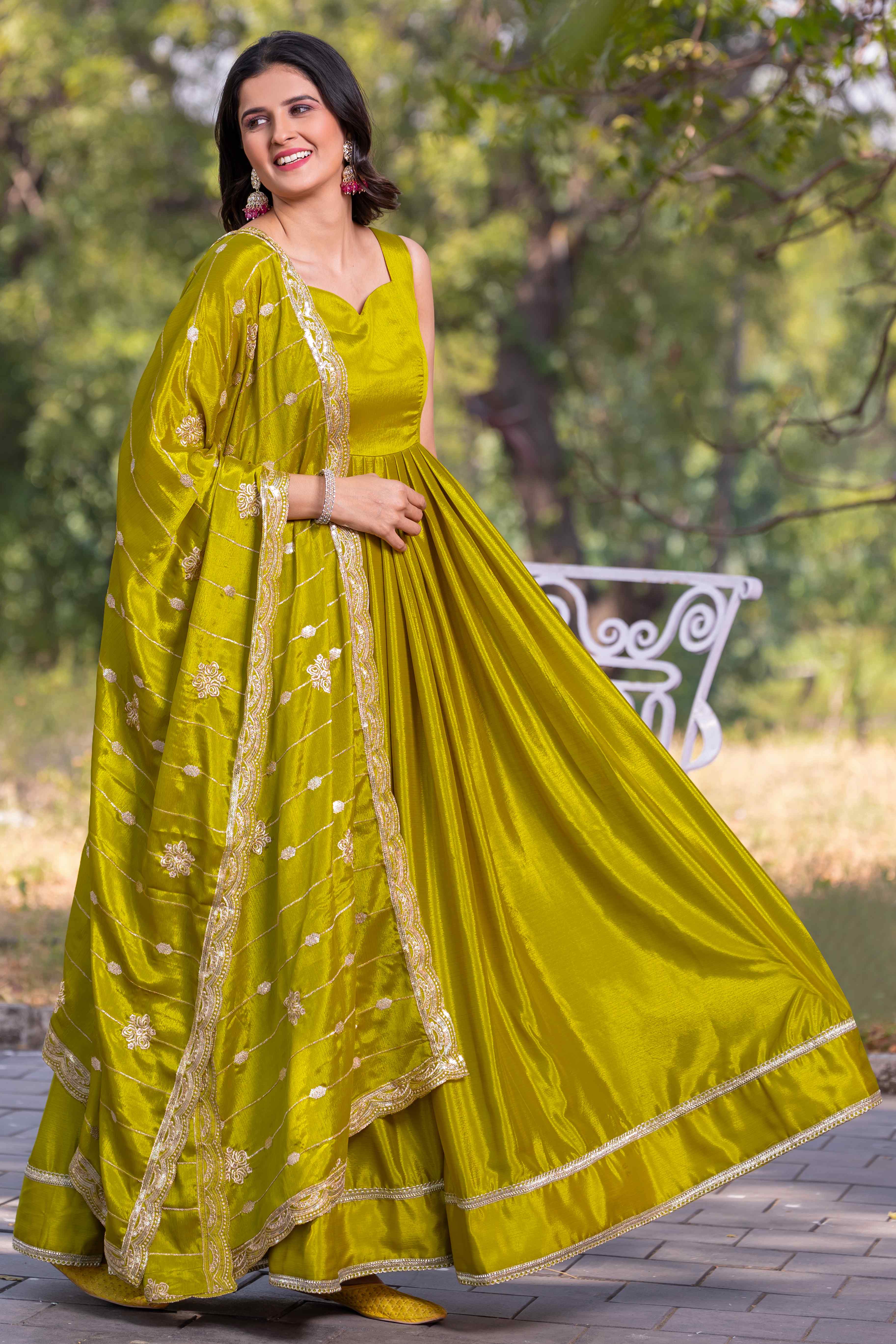 WOMEN'S PARTY WEAR FLARED GOWN WITH EMBROIDERED DUPATTA & BUNCH OF LATKANS