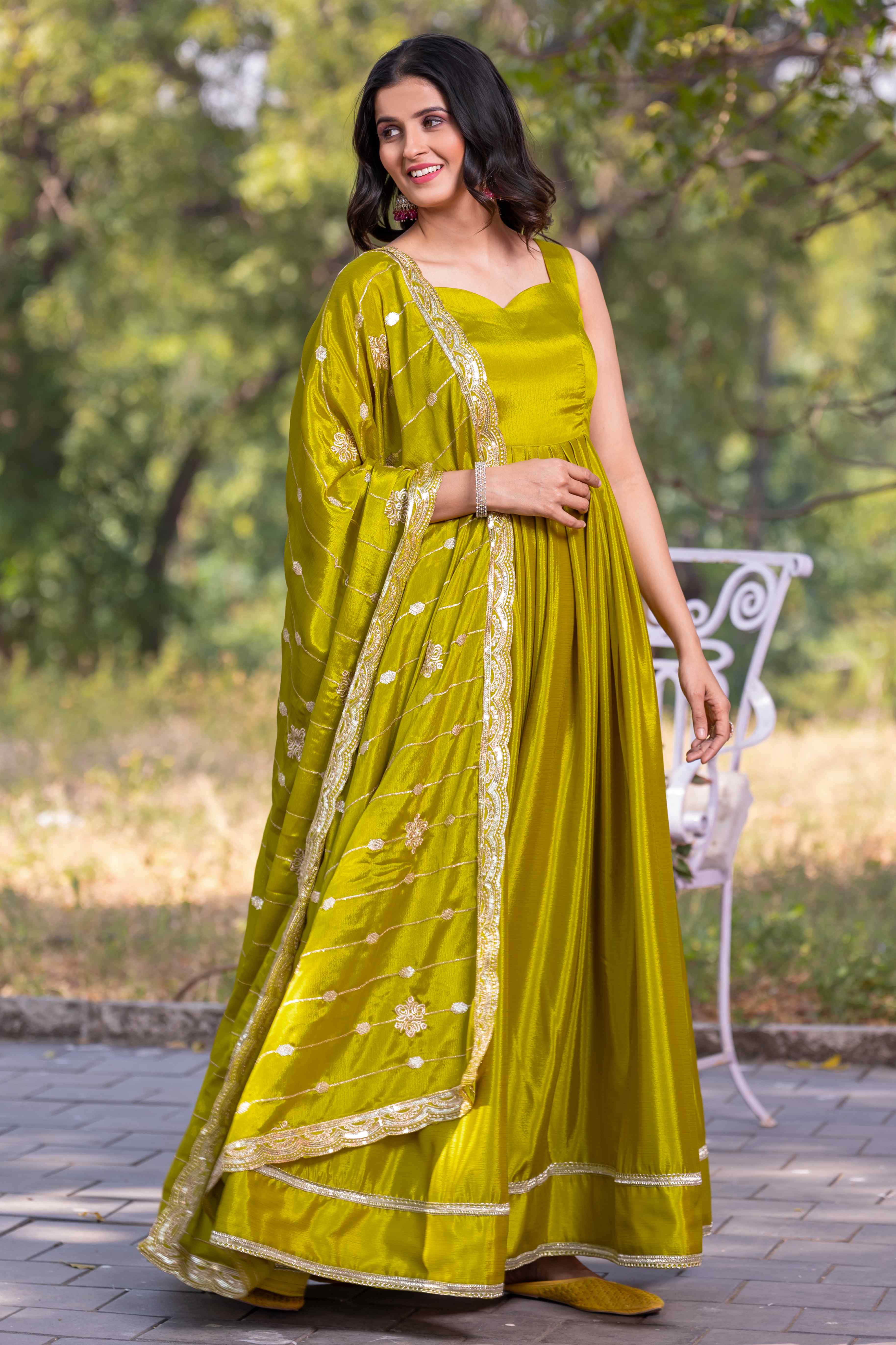 WOMEN'S PARTY WEAR FLARED GOWN WITH EMBROIDERED DUPATTA & BUNCH OF LATKANS