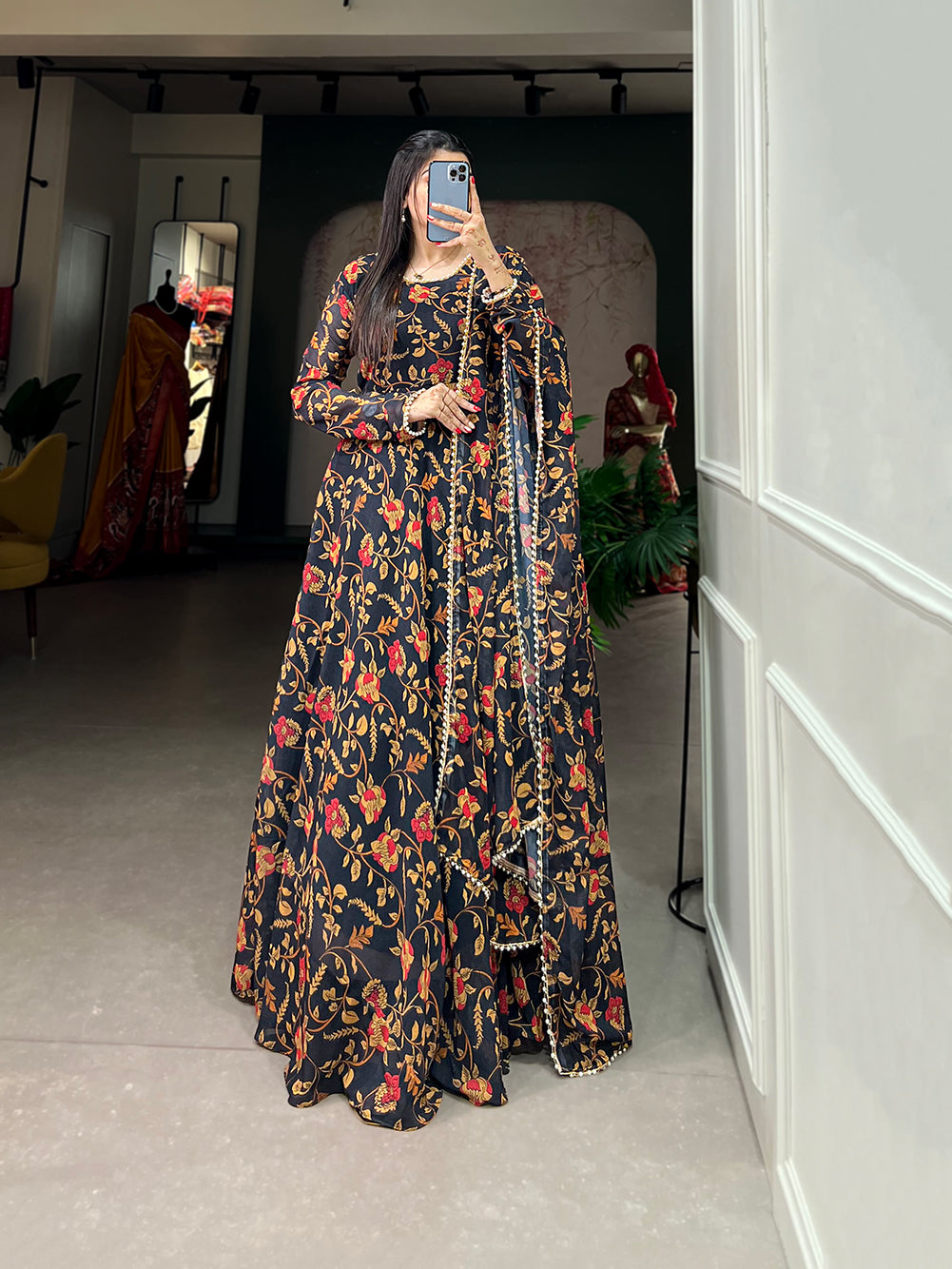 WOMEN'S READY TO WEAR GOWN WITH MOTI LACE IN DUPATTA