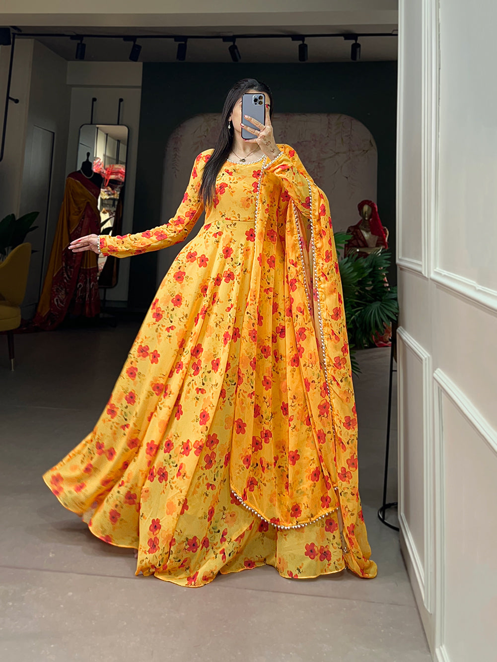 WOMEN'S READY TO WEAR GOWN WITH MOTI LACE IN DUPATTA