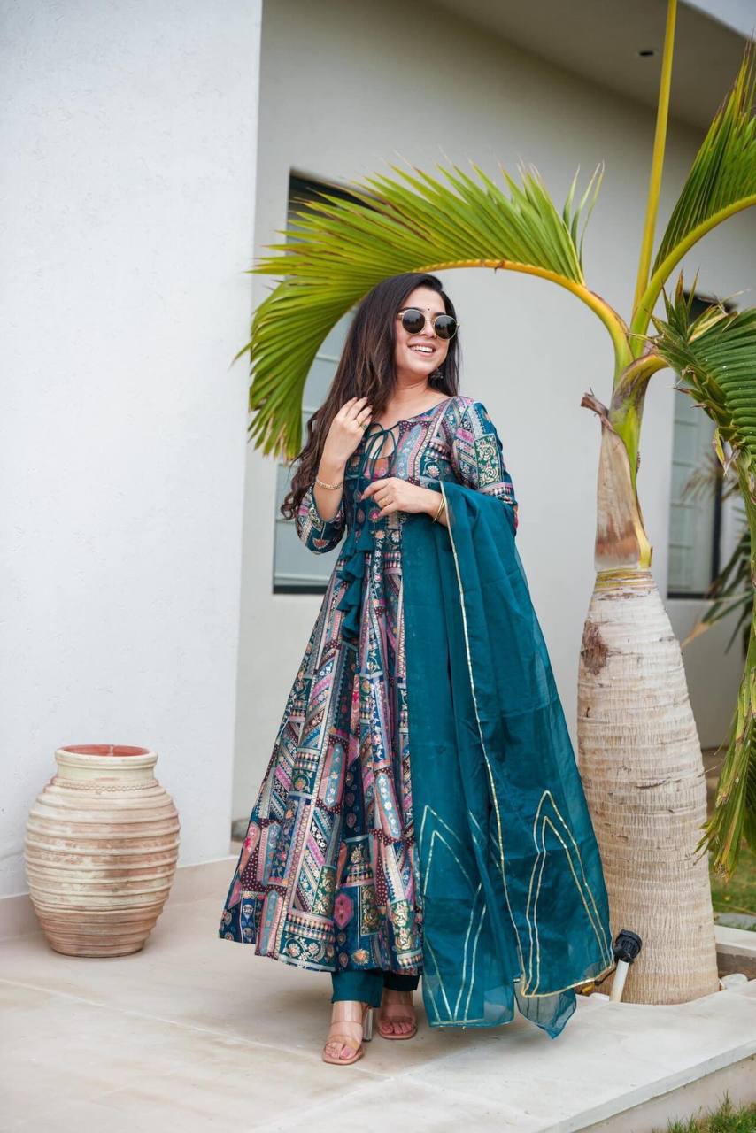 FLARED COLOURFUL GOWN FOR WOMEN WITH DUPATTA