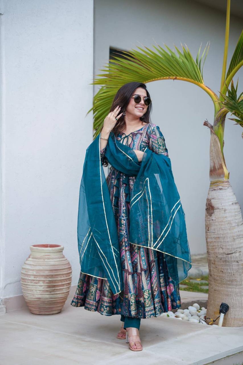 FLARED COLOURFUL GOWN FOR WOMEN WITH DUPATTA