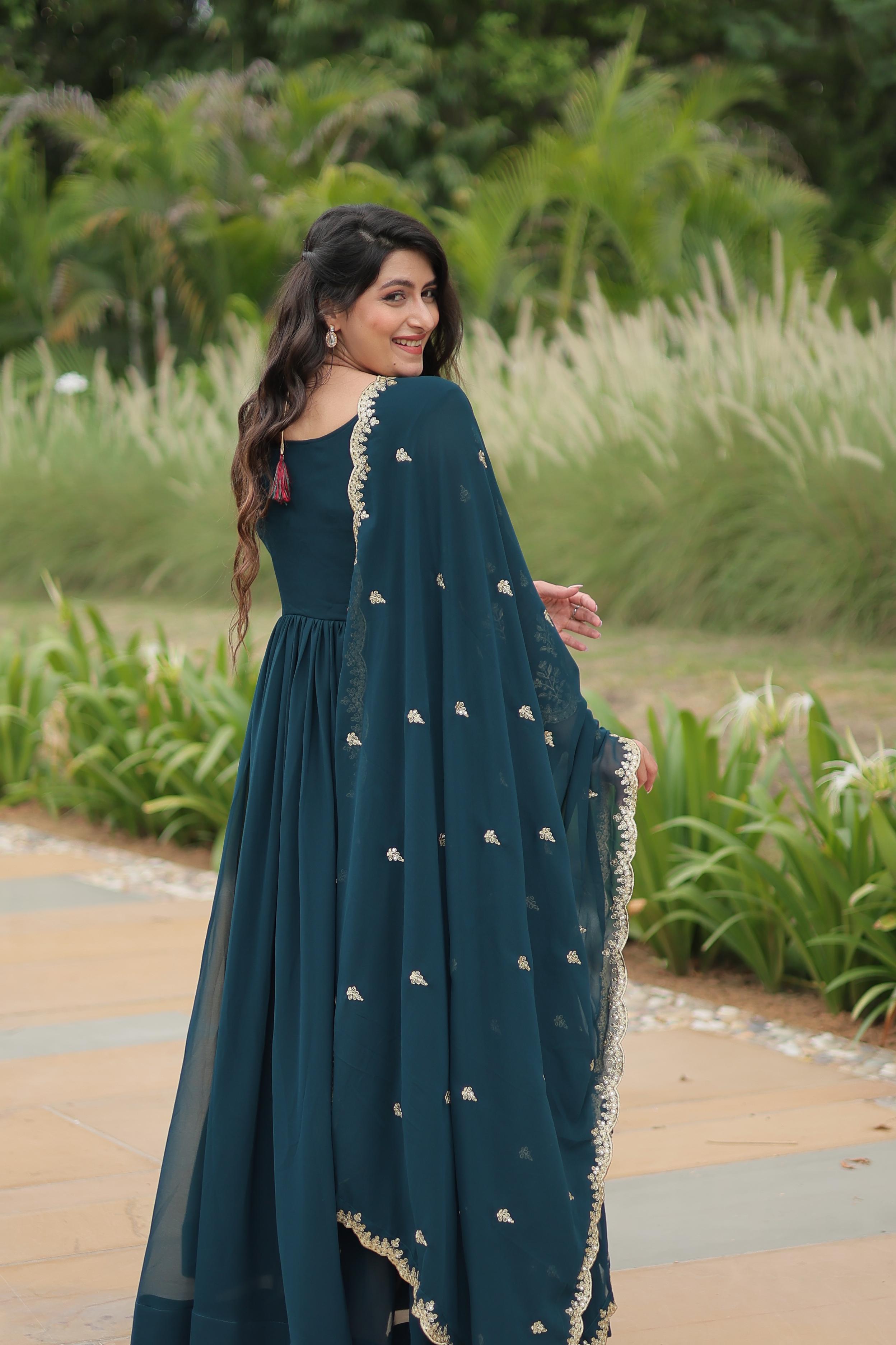 WOMEN'S FLARED GOWN WITH EMBROIDERED DUPATTA