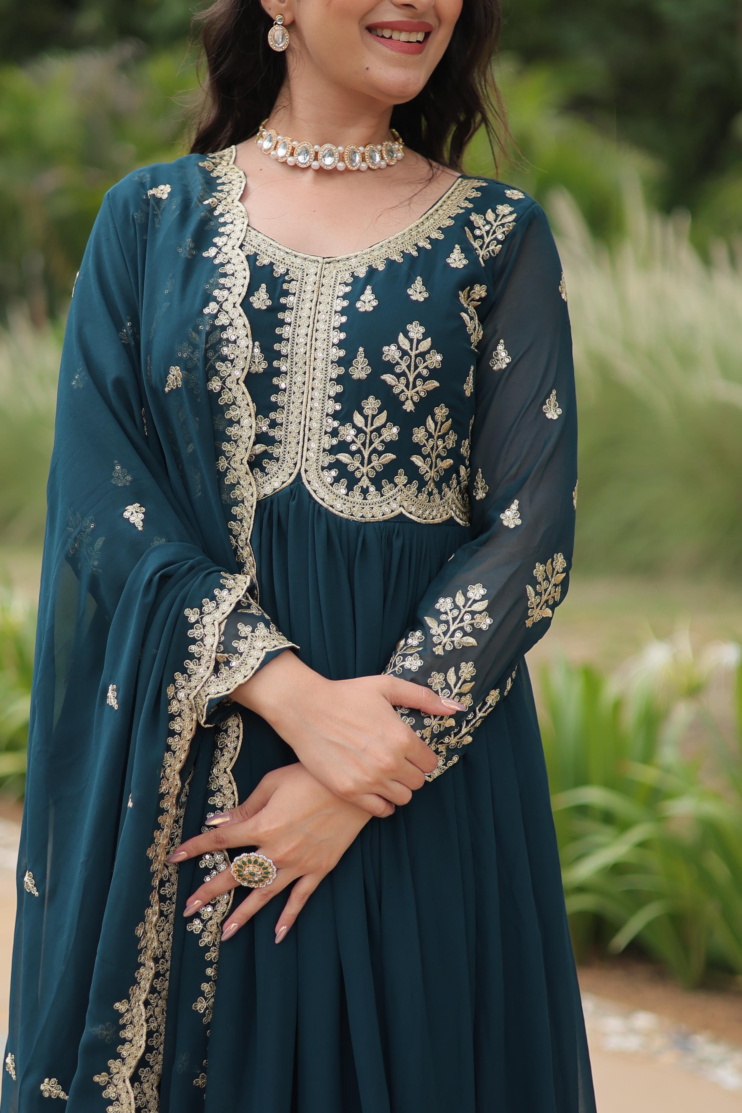 WOMEN'S FLARED GOWN WITH EMBROIDERED DUPATTA