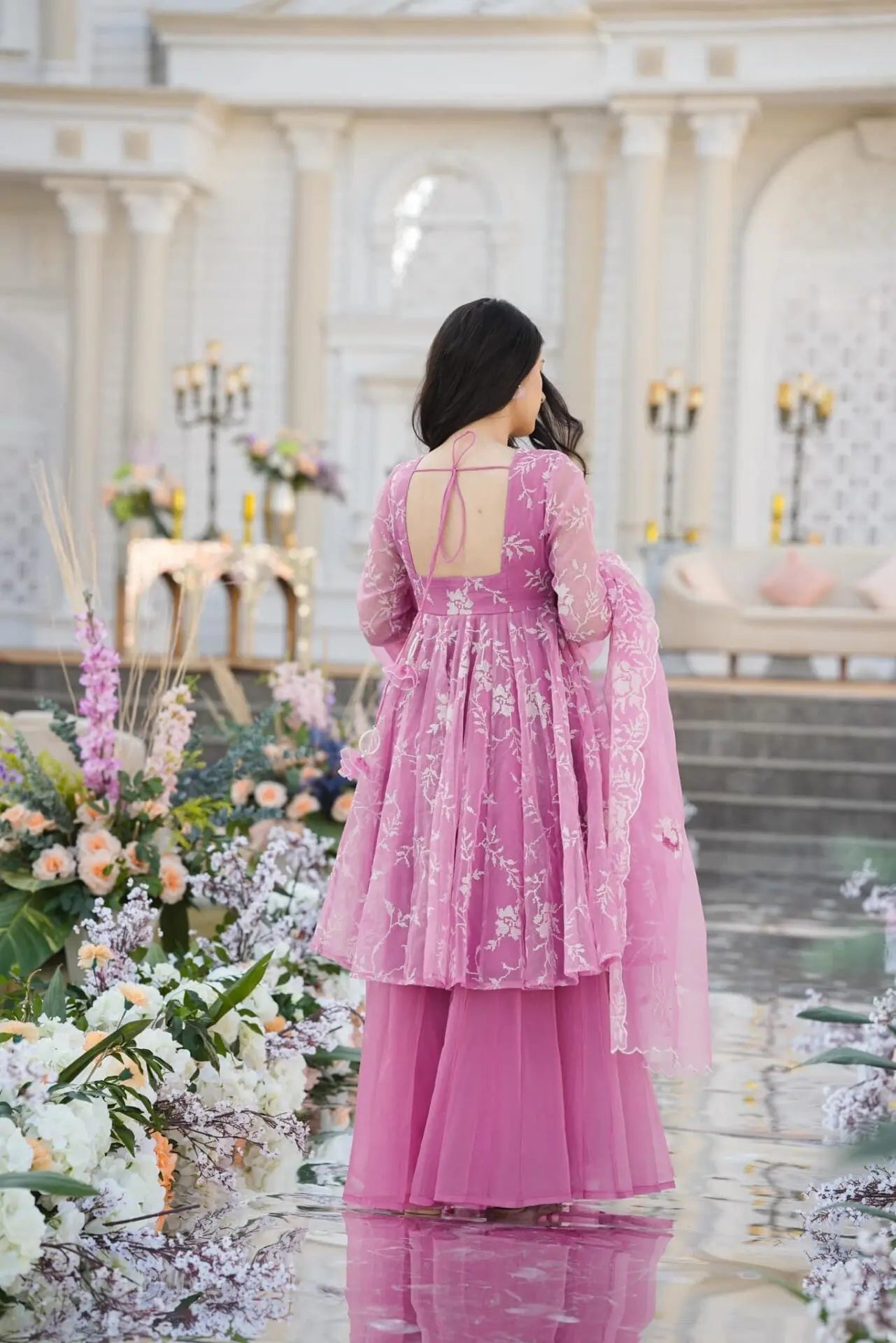 ELEGANT PINK EMBROIDERED KURTA PALAZZO SET WITH DUPATTA