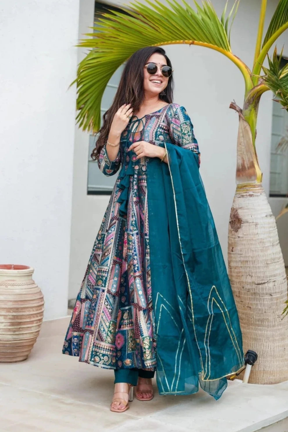 PARTY WEAR FULL SLEEVE GOWN FOR WOMEN WITH DUPATTA