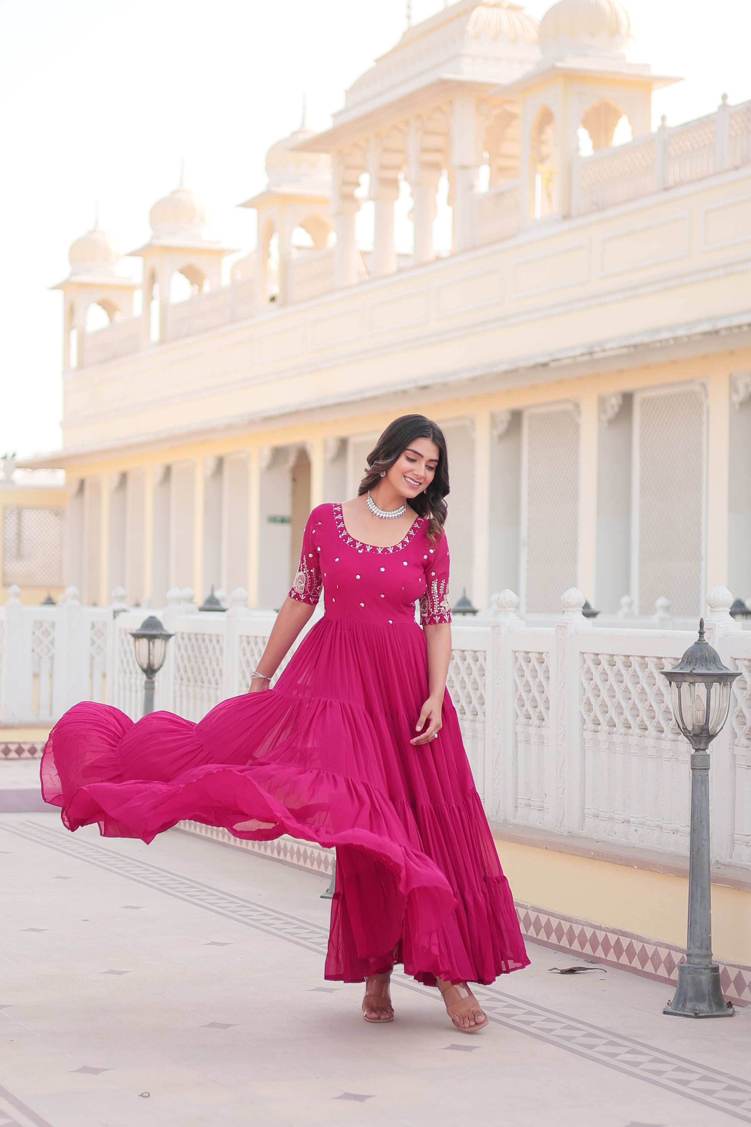 PARTY WEAR DESIGNER GOWN WITH FLARE AND EMBROIDERY WORK