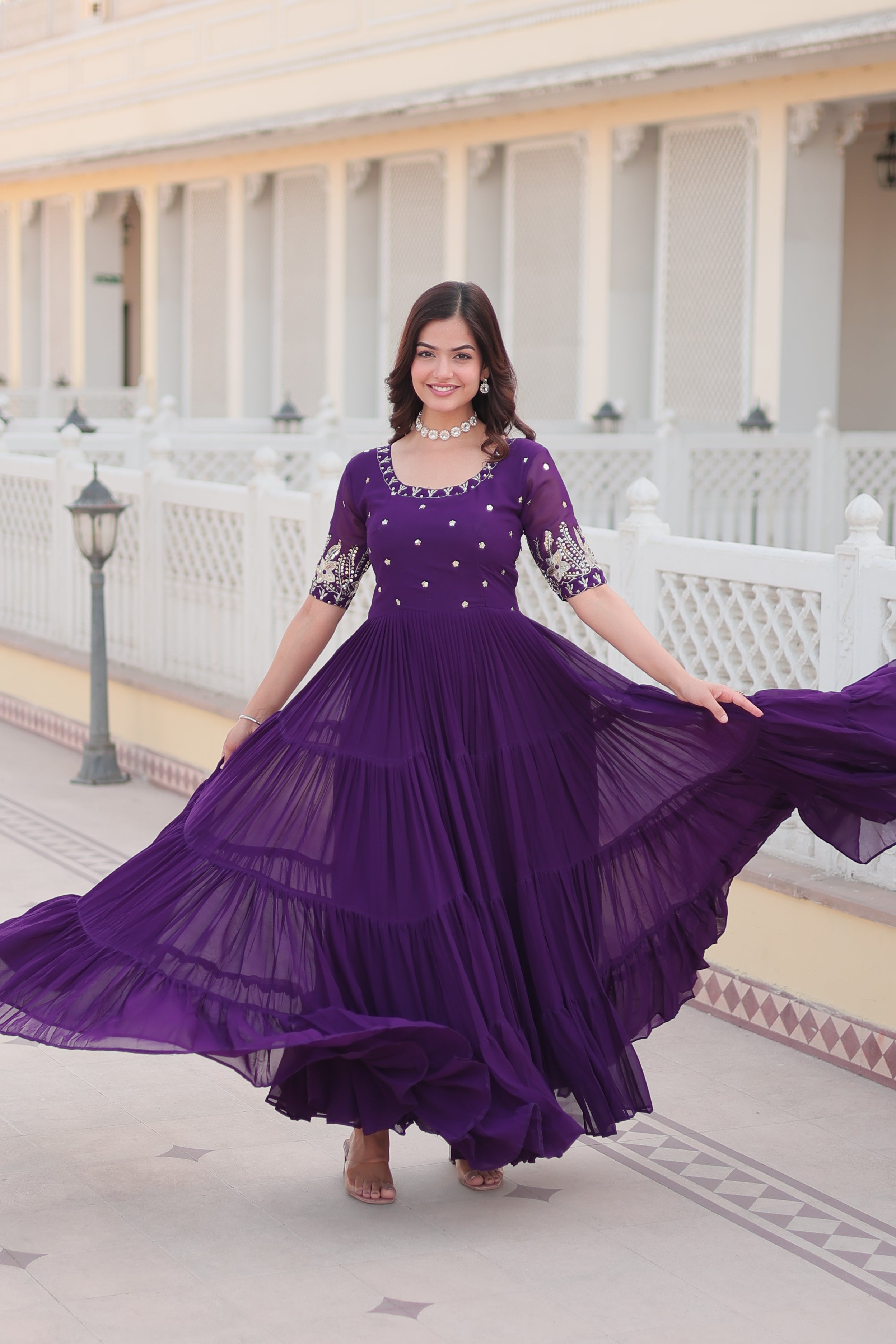 PARTY WEAR DESIGNER GOWN WITH FLARE AND EMBROIDERY WORK