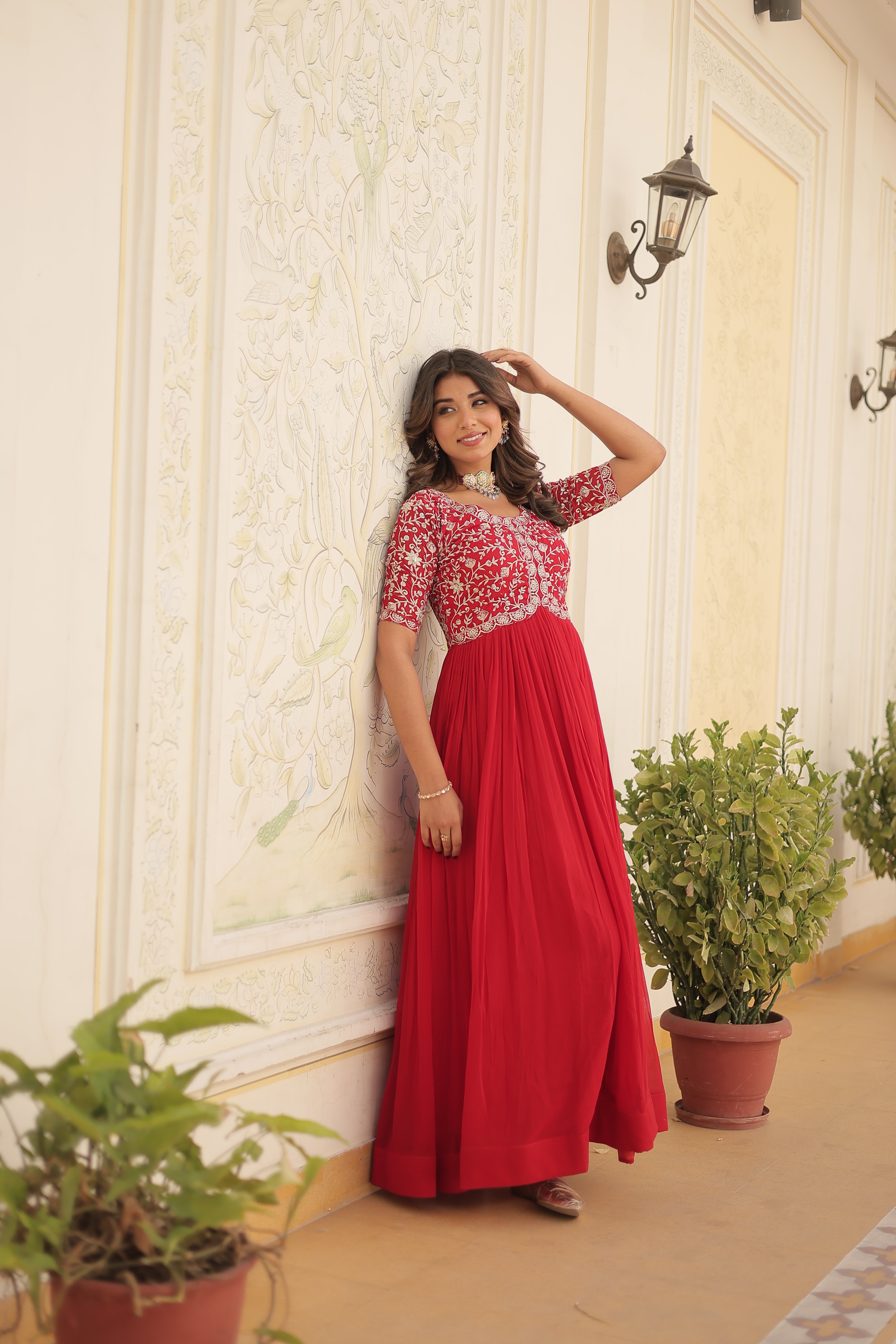 PARTY WEAR FESTIVAL WEAR EMBROIDERED FLARED GOWN FOR WOMEN IN GEORGETTE FABRIC