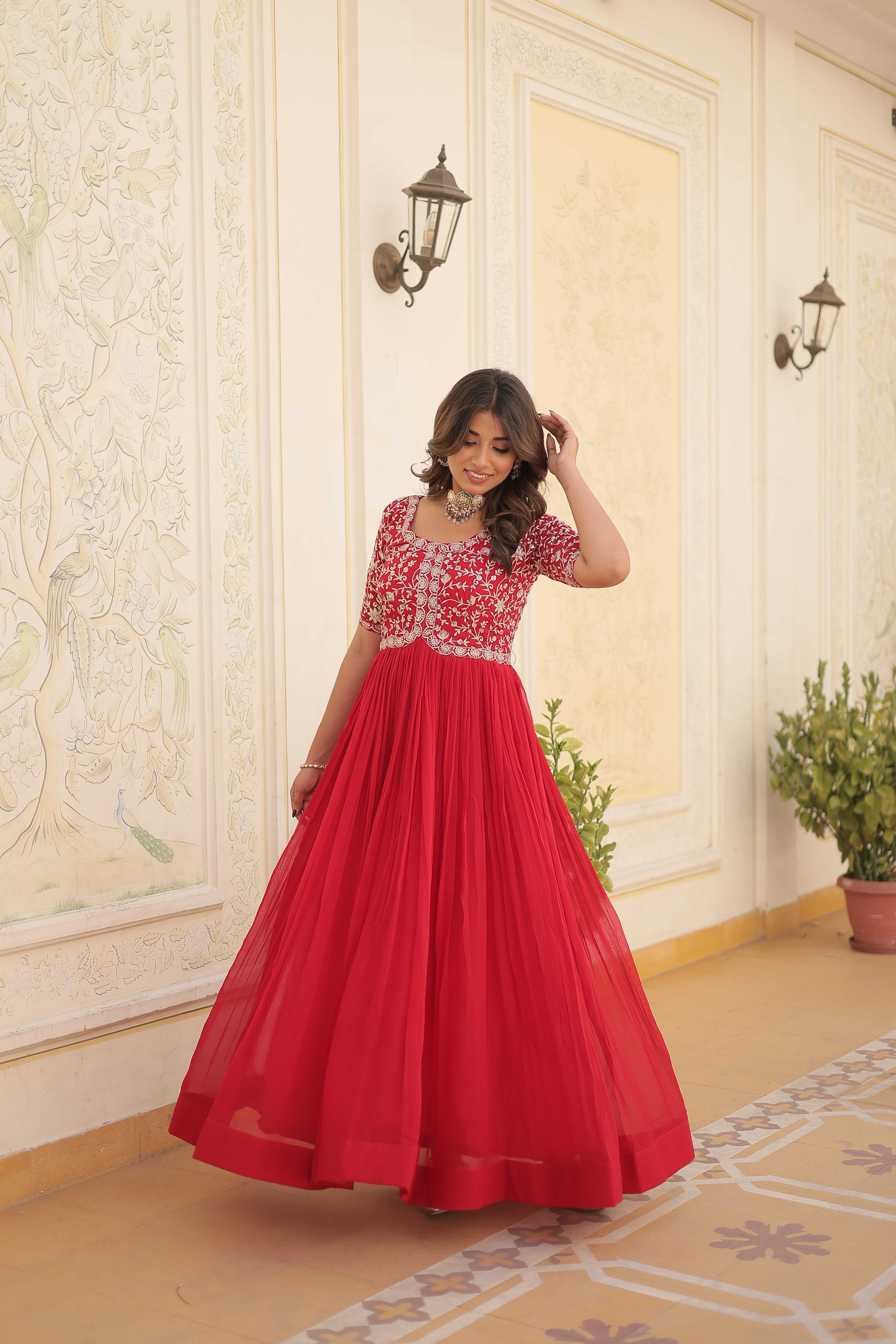 PARTY WEAR FESTIVAL WEAR EMBROIDERED FLARED GOWN FOR WOMEN IN GEORGETTE FABRIC