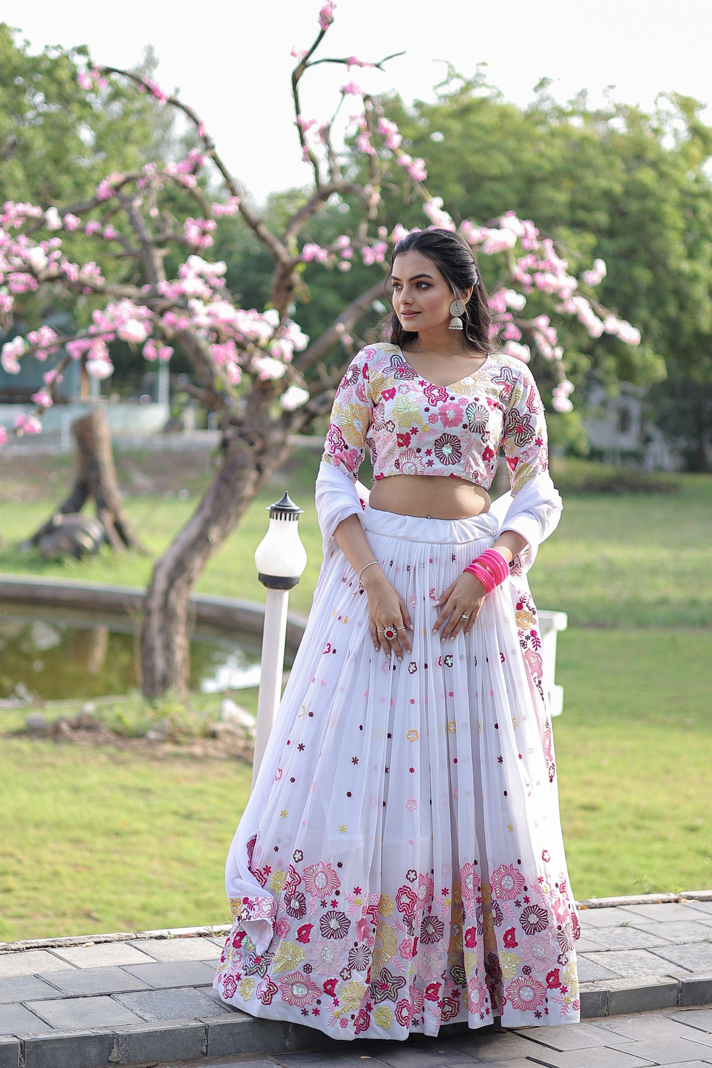 FAUX GEORGETTE DESIGNER LEHENGA CHOLI BEAUTIFIED WITH EMBROIDERED