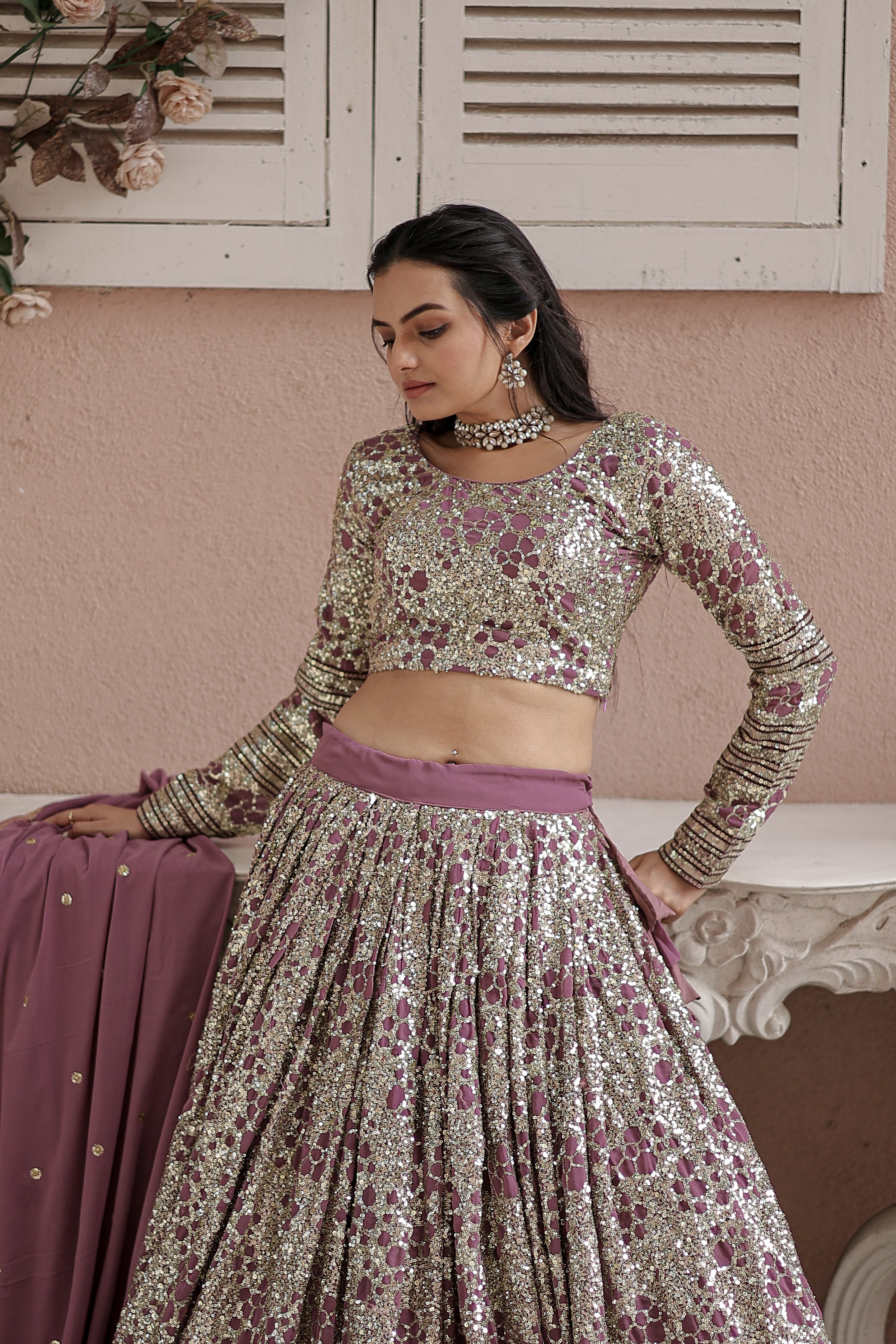 GEORGETTE WITH SEQUENCE WORK WOMAN DESIGNER PARTY WEAR LEHENGA