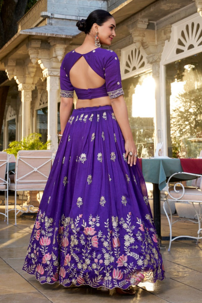 SILK EMBROIDERED LEHENGA CHOLI SET WITH FANCY EMBROIDERY BLOUSE AND CONTRAST DUPATTA