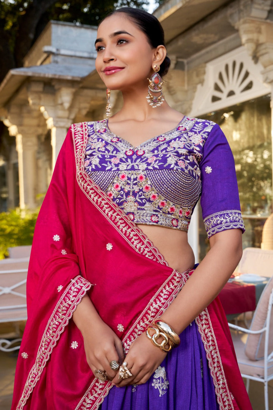 SILK EMBROIDERED LEHENGA CHOLI SET WITH FANCY EMBROIDERY BLOUSE AND CONTRAST DUPATTA