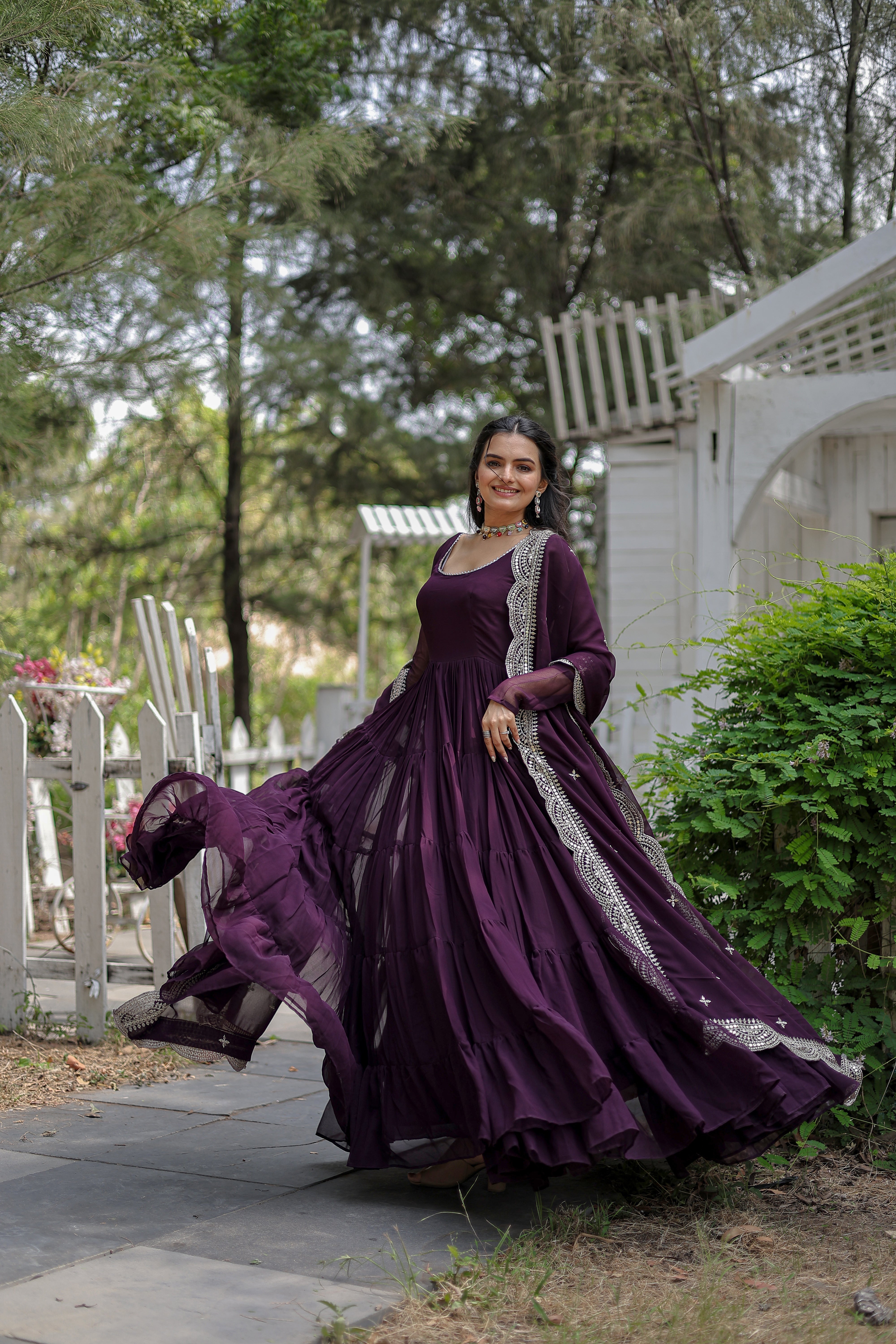 FESTIVAL WEAR FLARED GOWN WITH EMBROIDERED DUPATTA SET