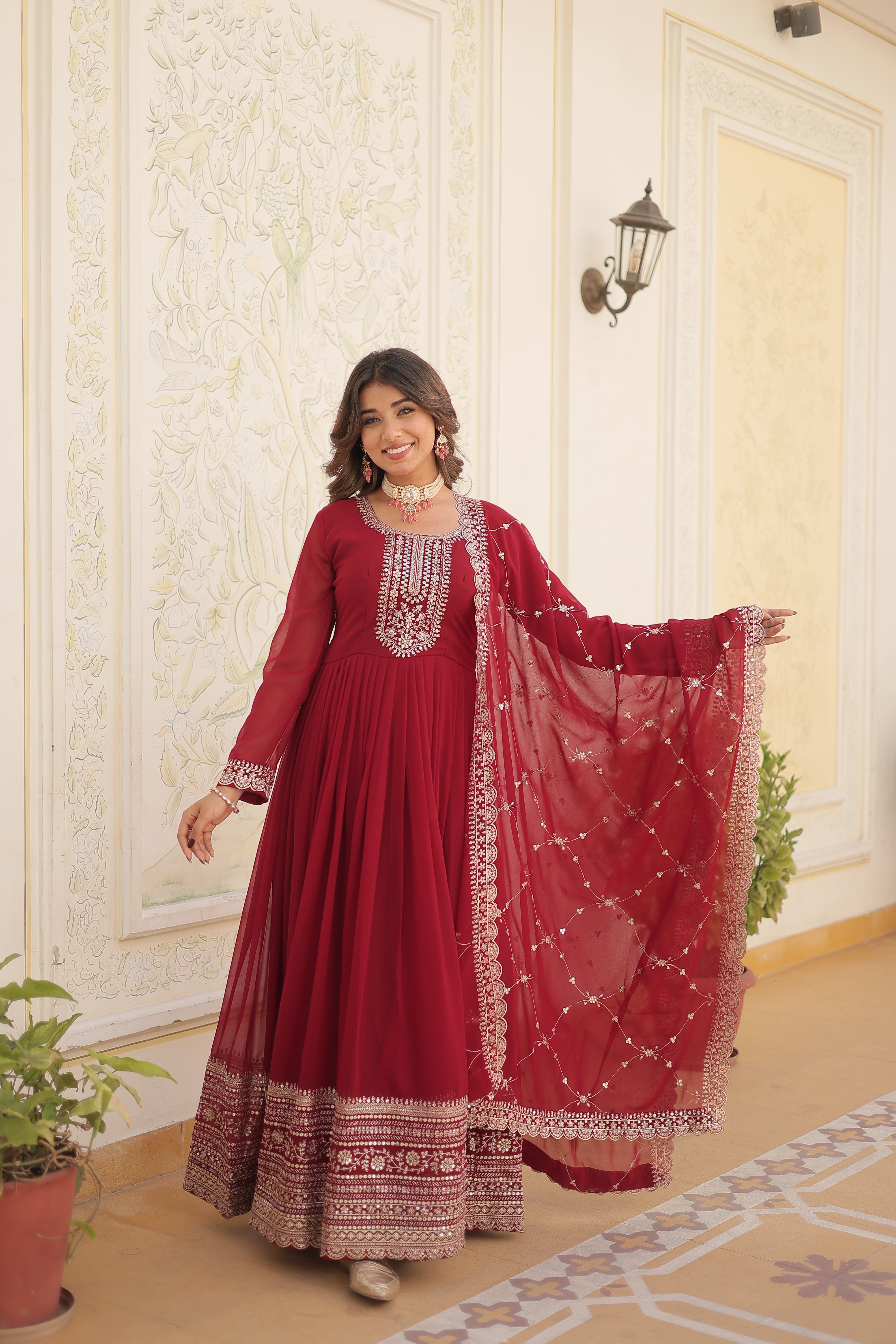 FESTIVAL | WEDDING FLARED GOWN IN EMBROIDERY WORK WITH EMBROIDERED DUPATTA SET