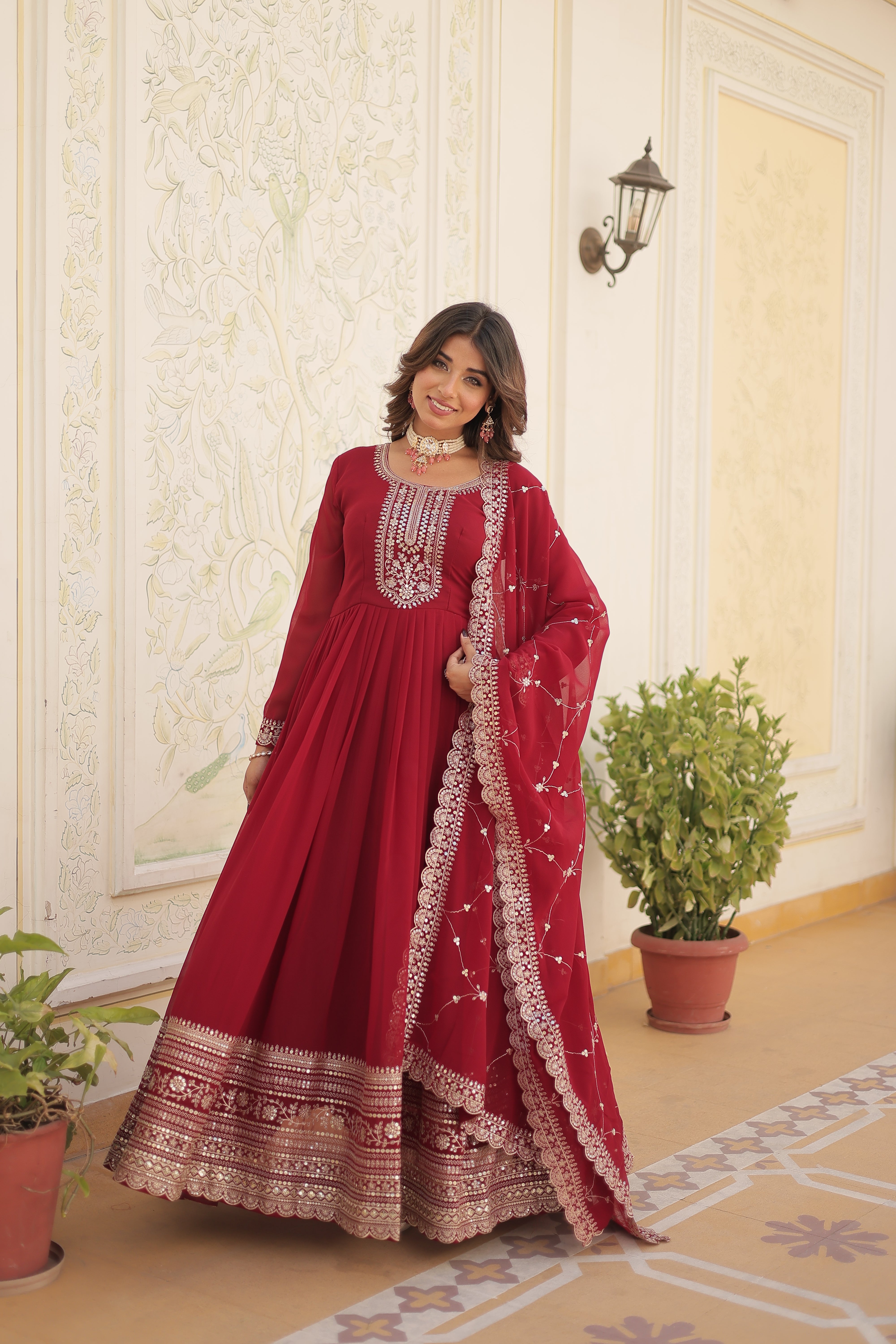 FESTIVAL | WEDDING FLARED GOWN IN EMBROIDERY WORK WITH EMBROIDERED DUPATTA SET