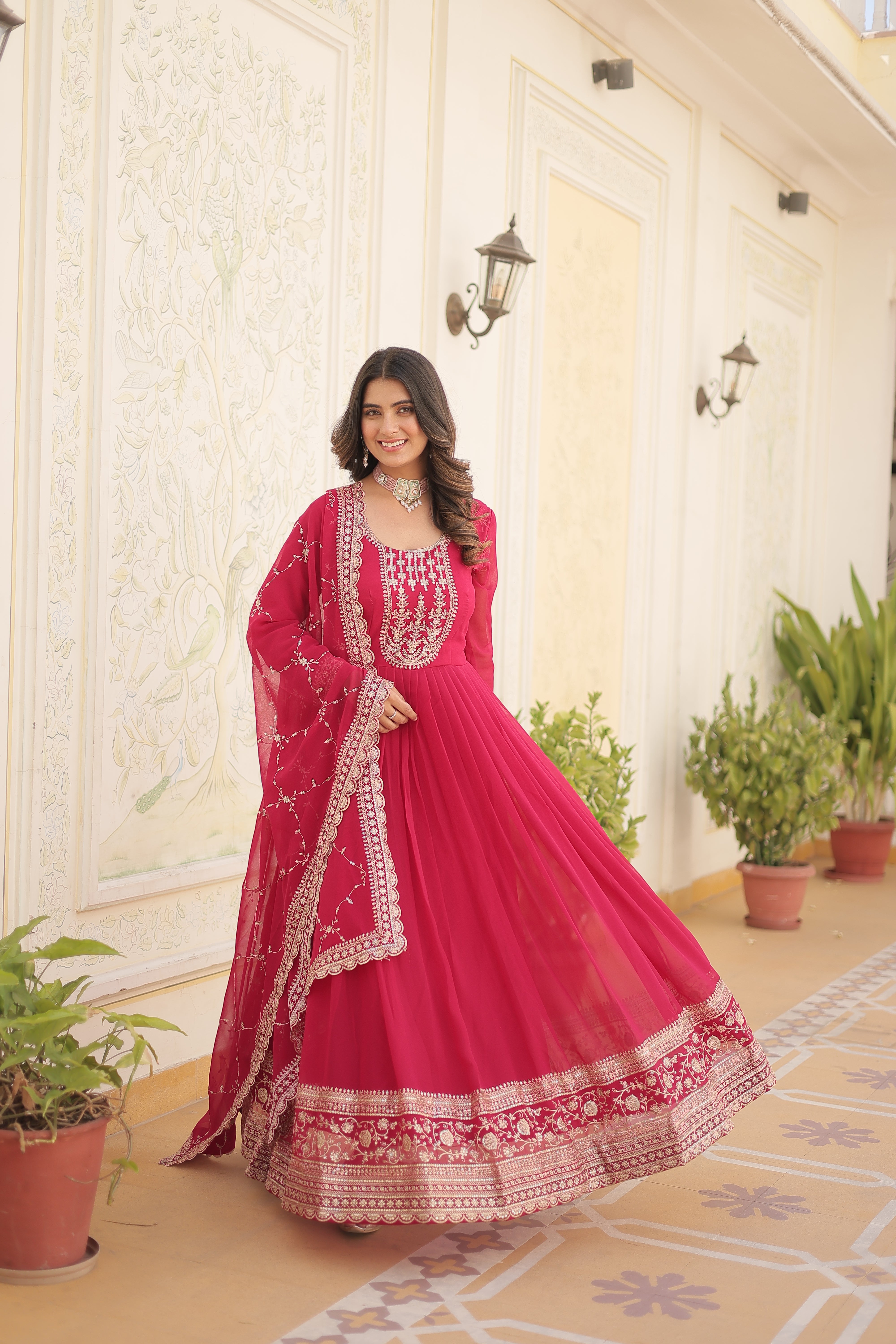 FESTIVAL | WEDDING FLARED GOWN IN EMBROIDERY WORK WITH EMBROIDERED DUPATTA SET