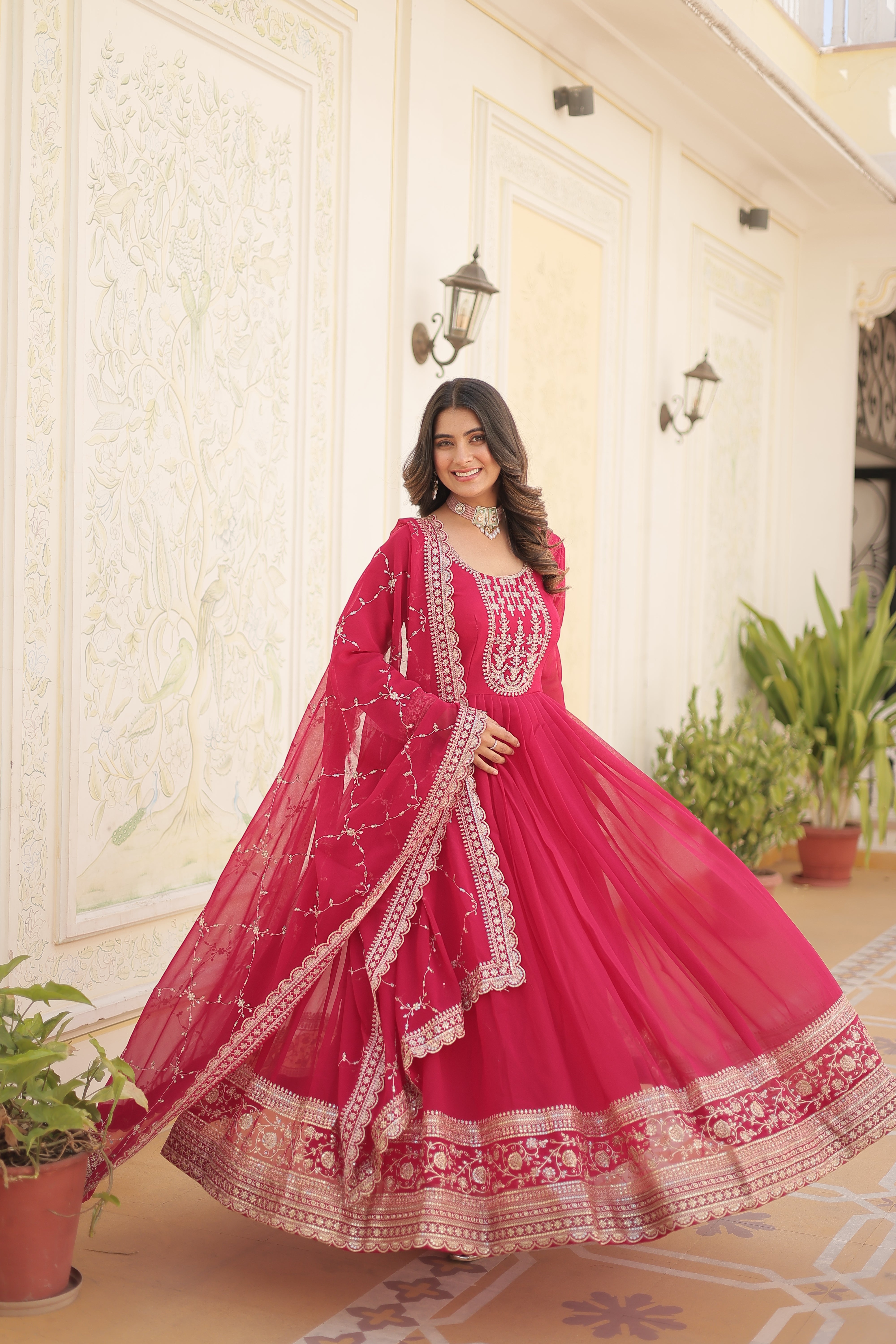 FESTIVAL | WEDDING FLARED GOWN IN EMBROIDERY WORK WITH EMBROIDERED DUPATTA SET