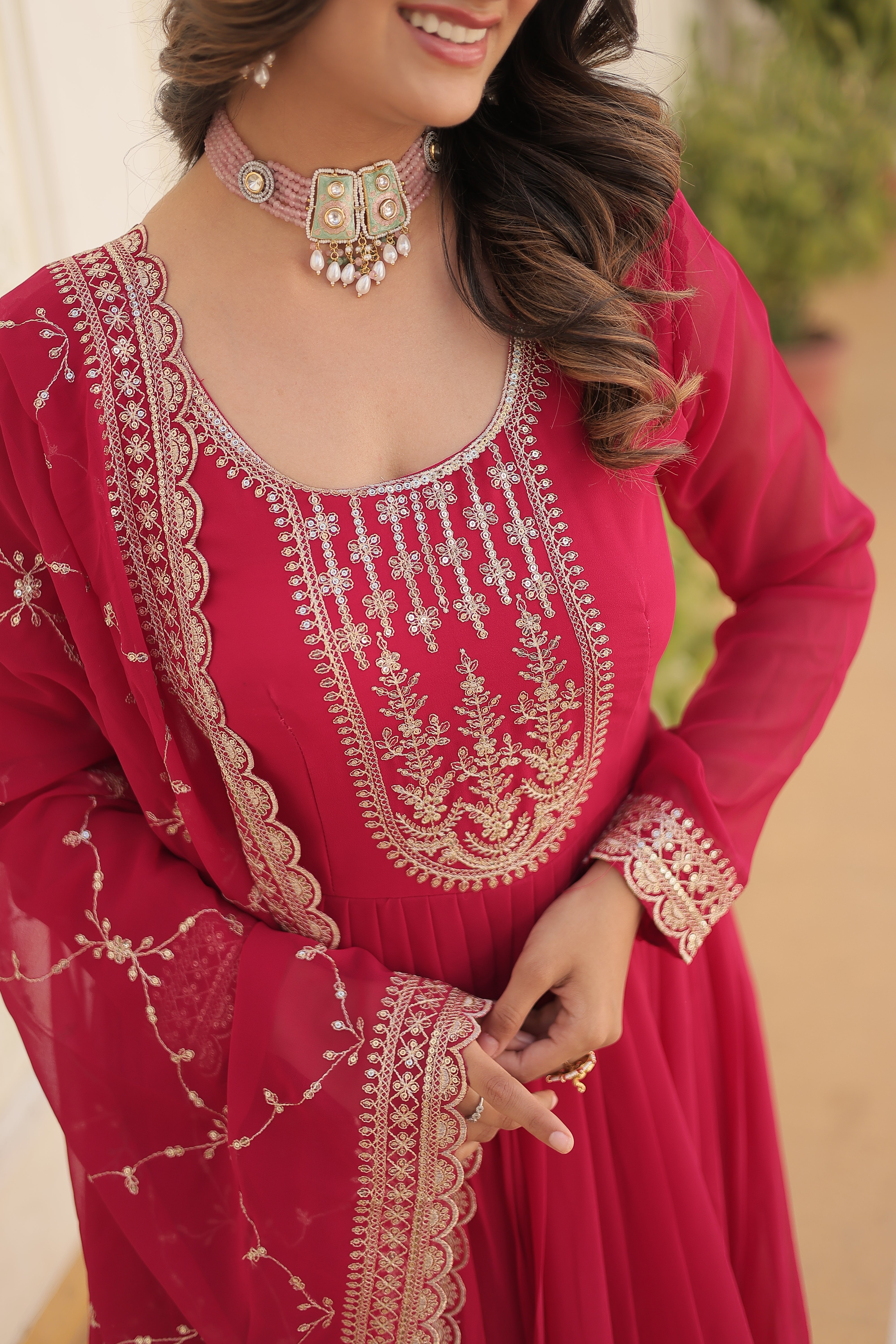 FESTIVAL | WEDDING FLARED GOWN IN EMBROIDERY WORK WITH EMBROIDERED DUPATTA SET