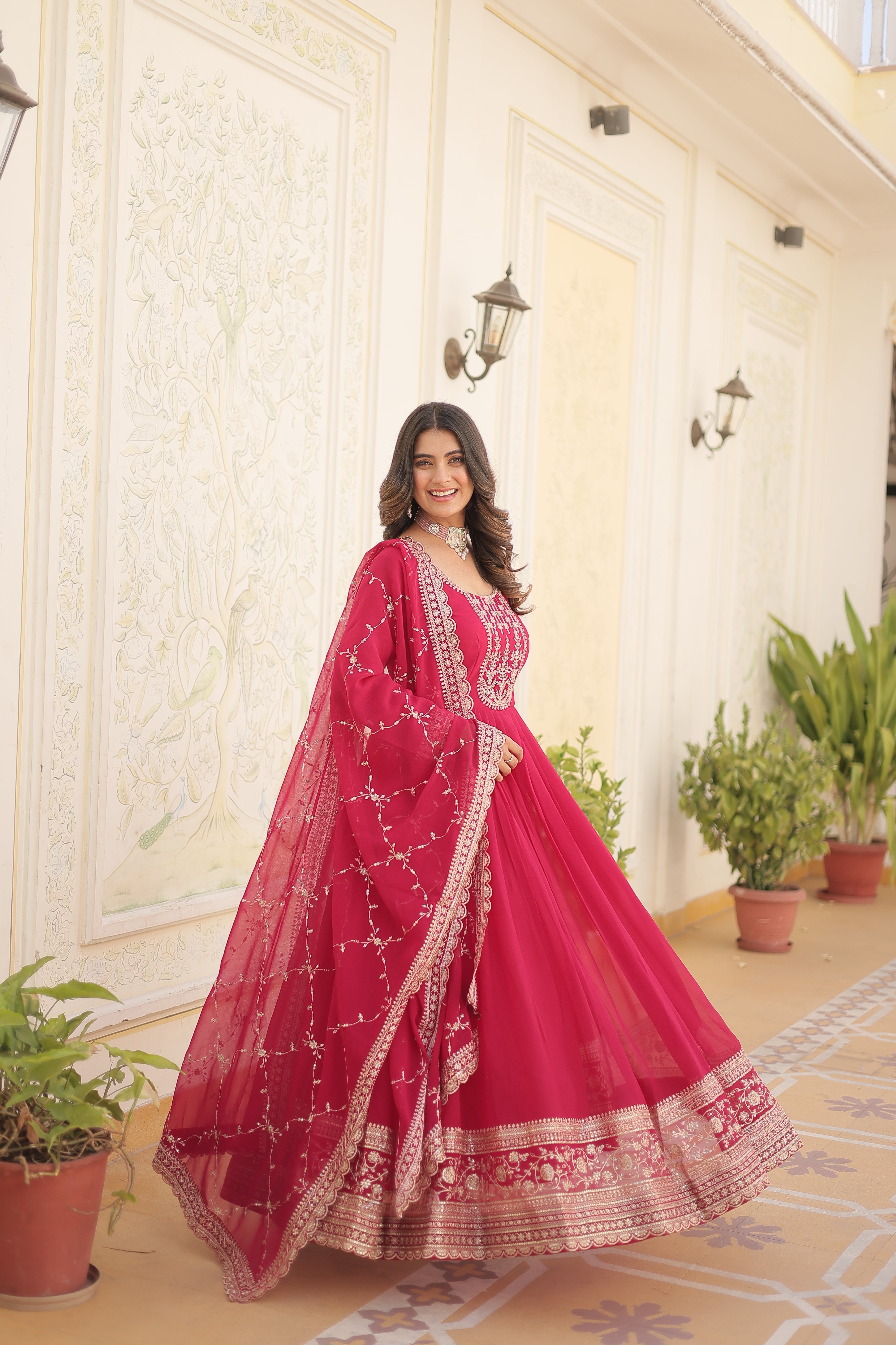 FESTIVAL | WEDDING FLARED GOWN IN EMBROIDERY WORK WITH EMBROIDERED DUPATTA SET