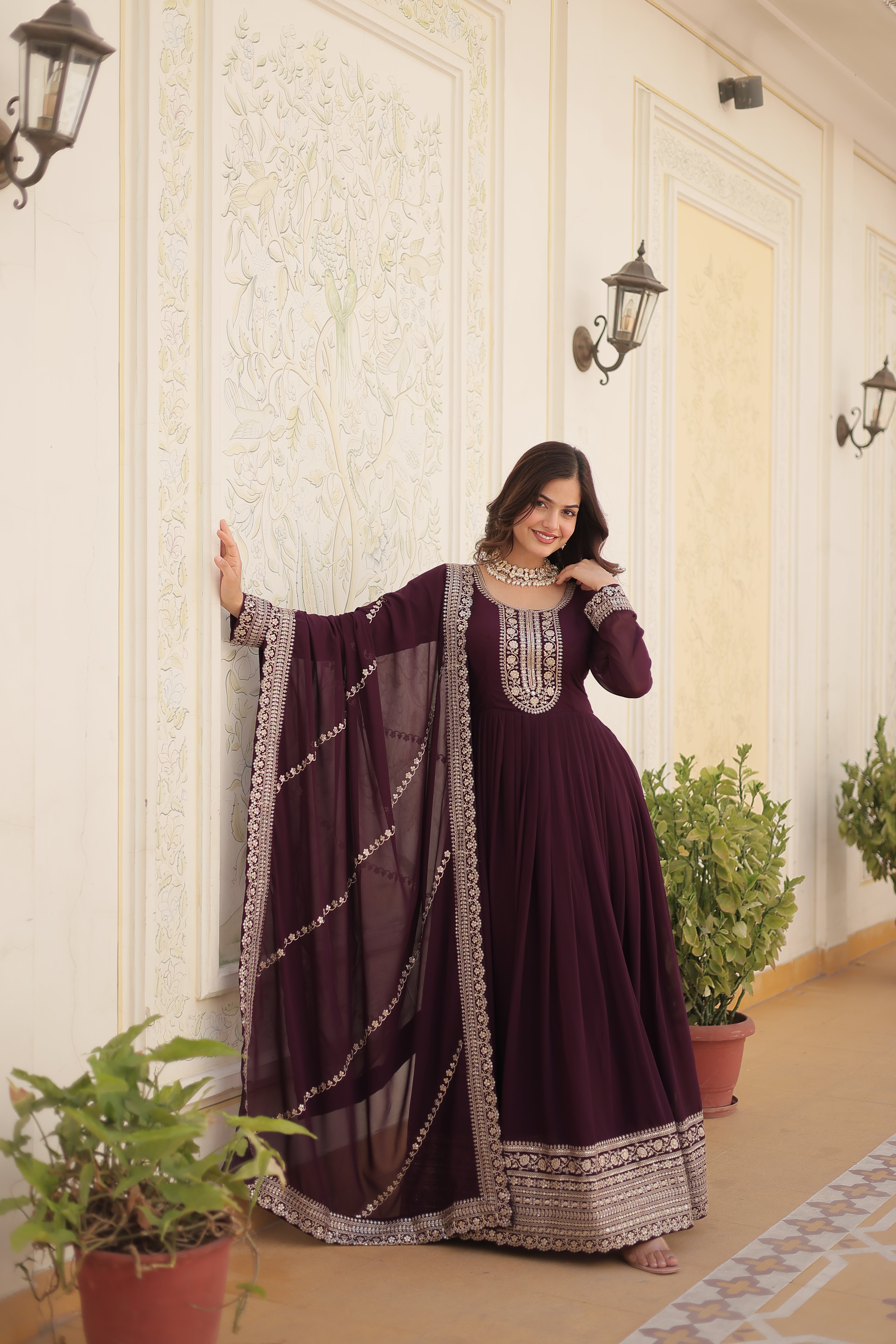 FESTIVAL | WEDDING FLARED GOWN IN EMBROIDERY WORK WITH EMBROIDERED DUPATTA SET