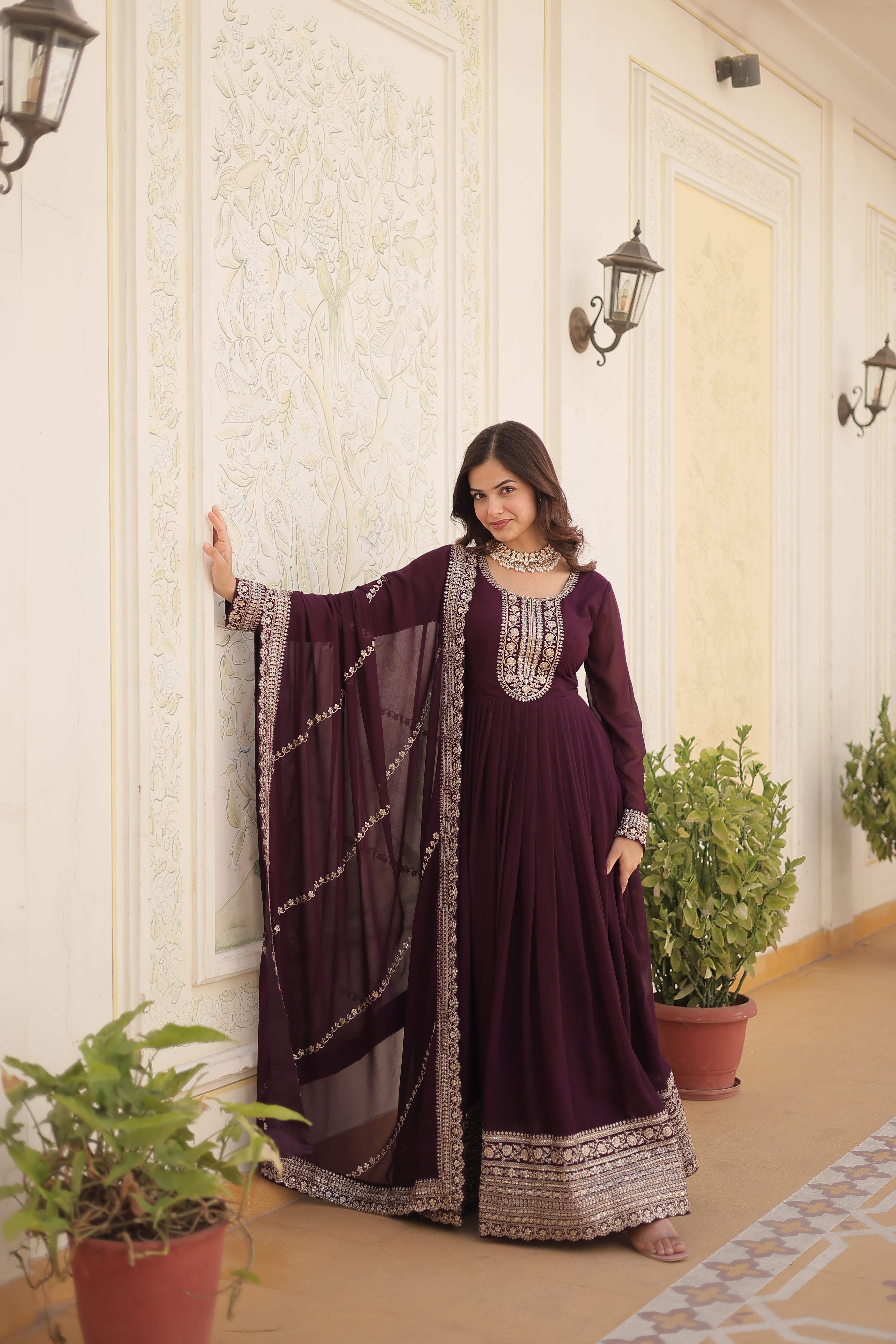 FESTIVAL | WEDDING FLARED GOWN IN EMBROIDERY WORK WITH EMBROIDERED DUPATTA SET